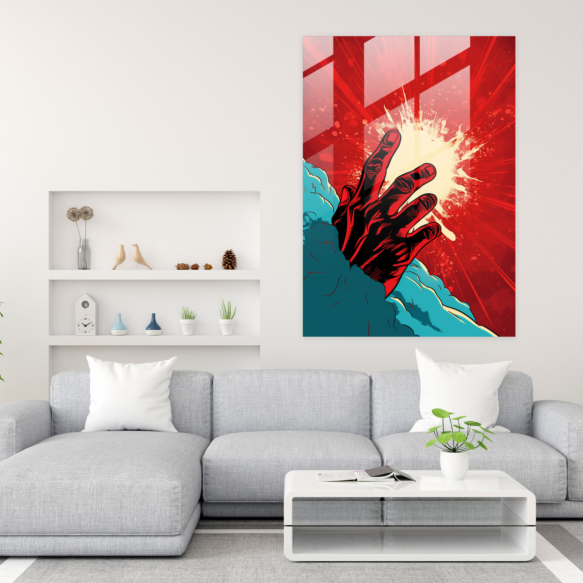 Horror Glass Print: Comic Book Horror - Horror, Blood-Red Hand, Wall Decoration, Horror