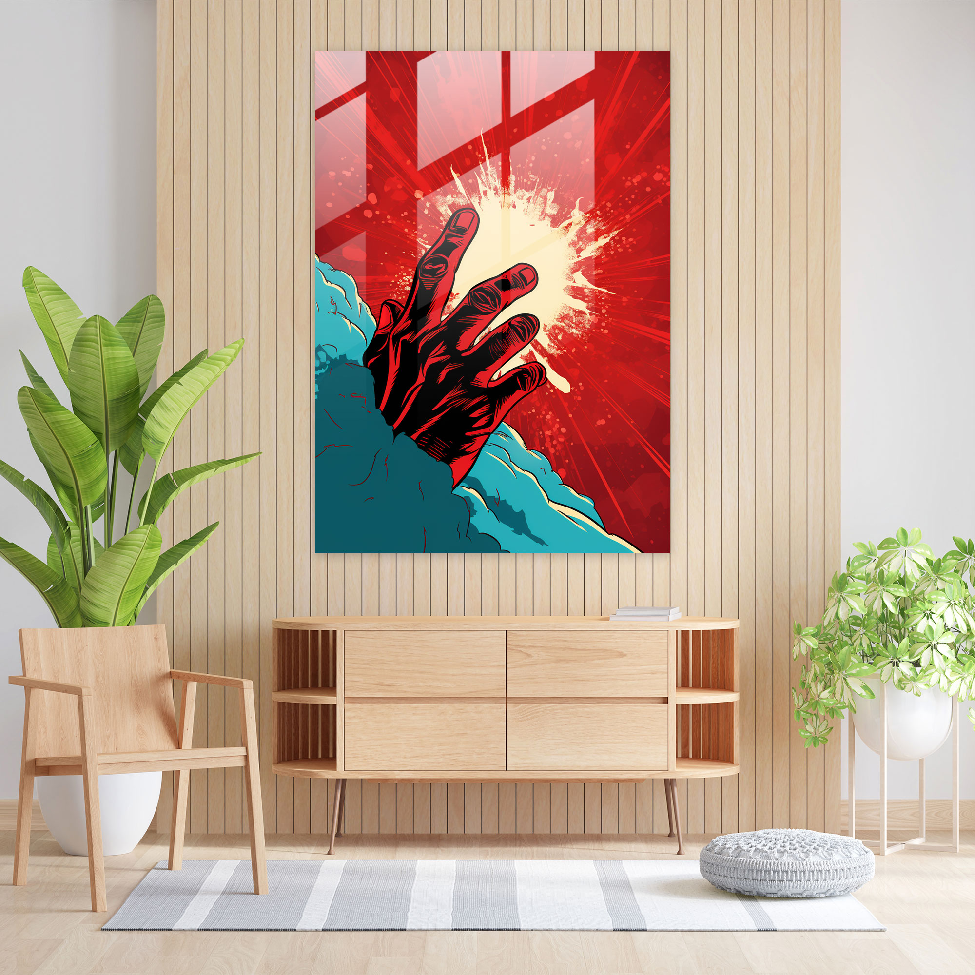 Horror Glass Print: Comic Book Horror - Horror, Blood-Red Hand, Wall Decoration, Horror
