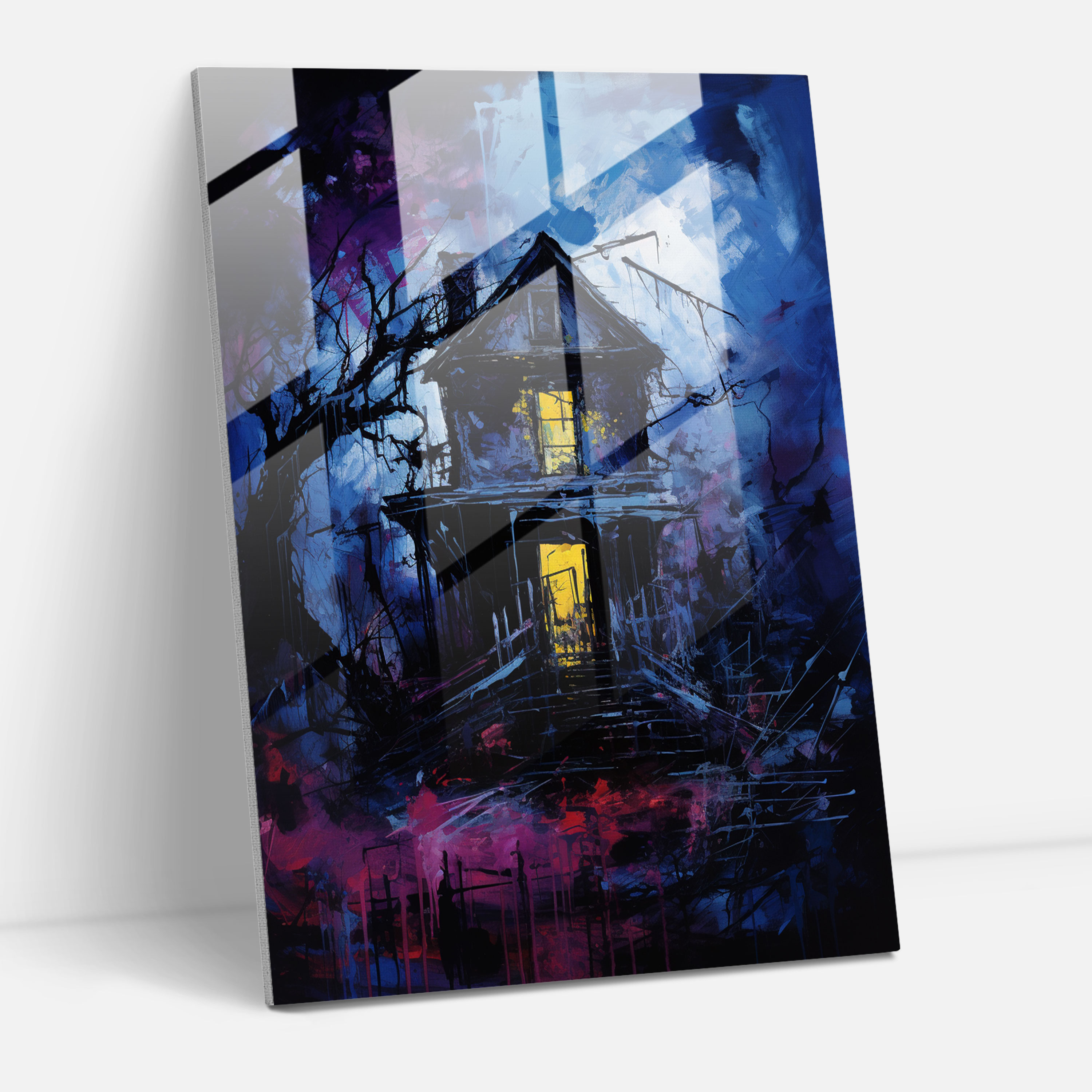 Horror Glass Print - Dark Abstract Haunted House - Horror, Home Decoration, Glass Wall Art, Horror