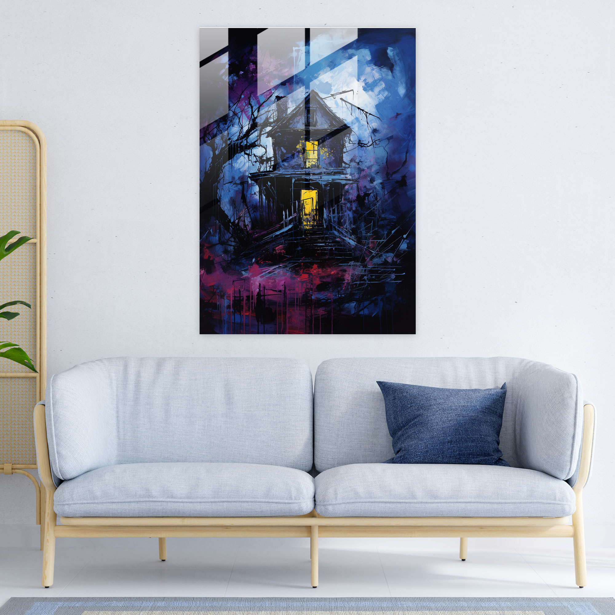 Horror Glass Print - Dark Abstract Haunted House - Horror, Home Decoration, Glass Wall Art, Horror