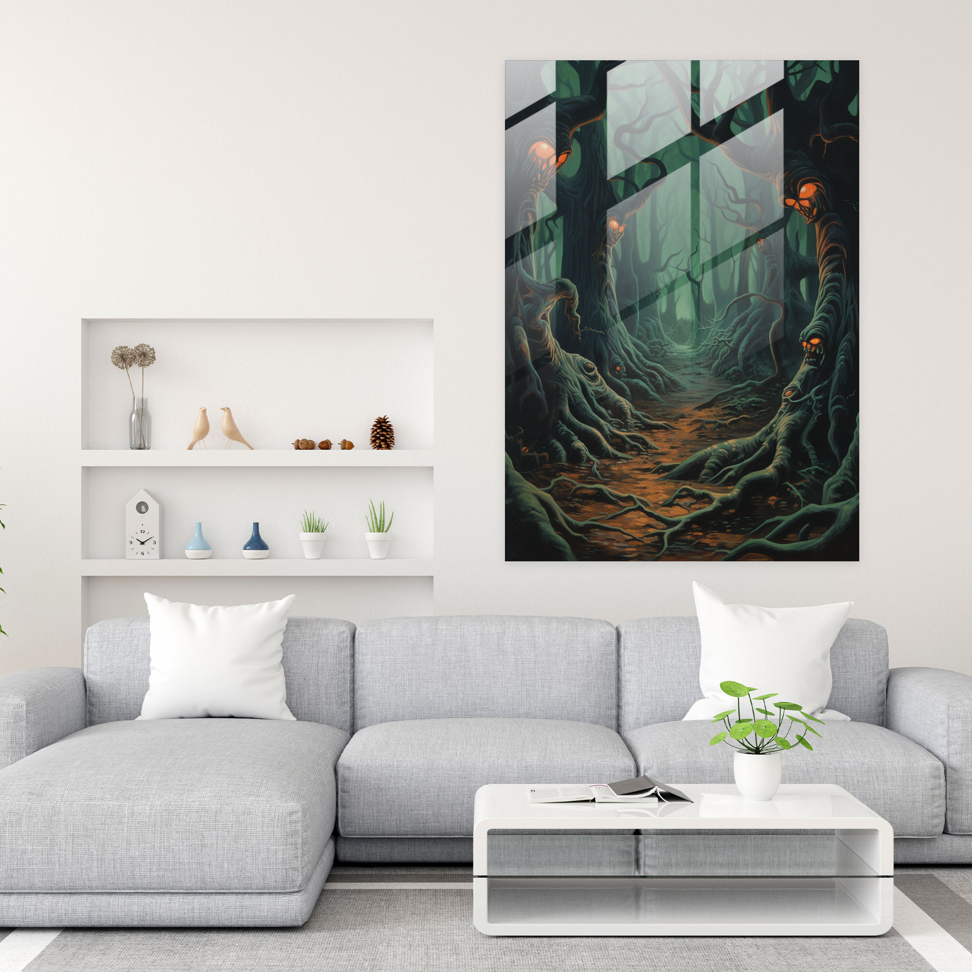 Horror Glass Print - Haunted Forest With Glowing Eyes - Horror, Haunted Forest, Glass Print, Modern Art