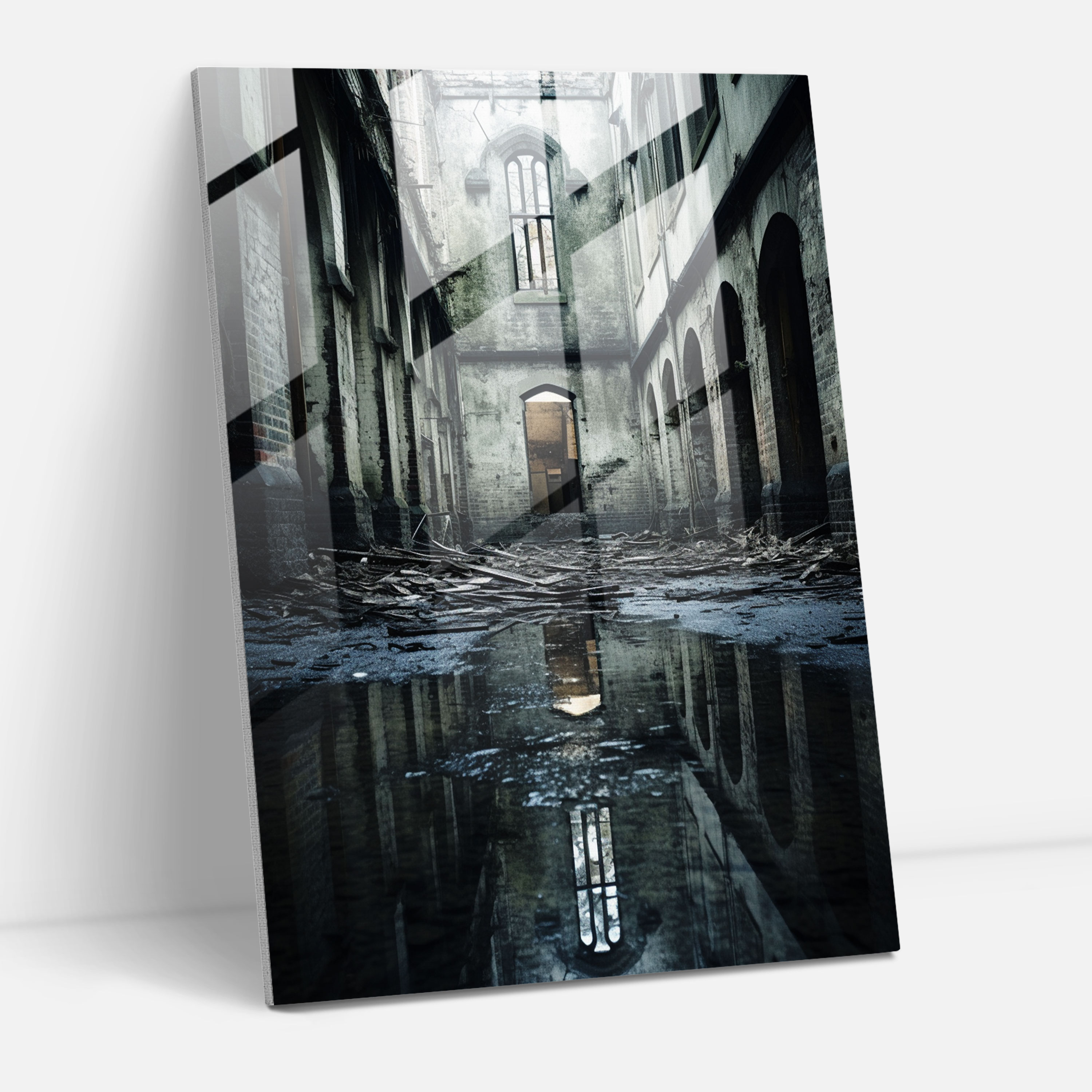 Horror Glass Print - Abandoned Asylum - Horror, Broken Windows, Glass Wall Art, Haunting Presence