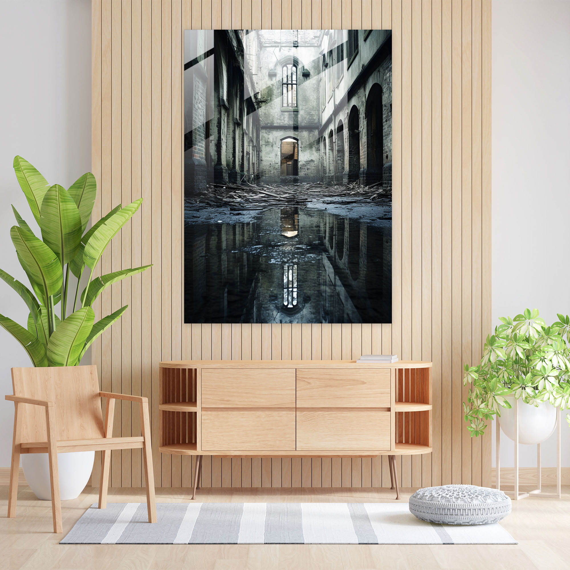 Horror Glass Print - Abandoned Asylum - Horror, Broken Windows, Glass Wall Art, Haunting Presence