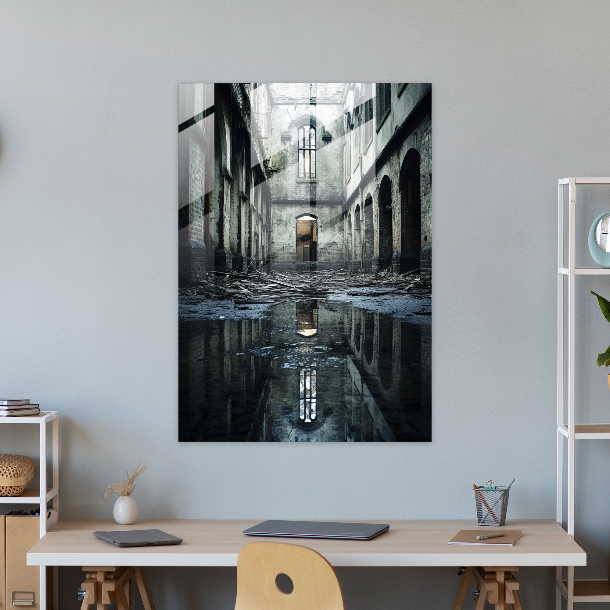 Horror Glass Print - Abandoned Asylum - Horror, Broken Windows, Glass Wall Art, Haunting Presence