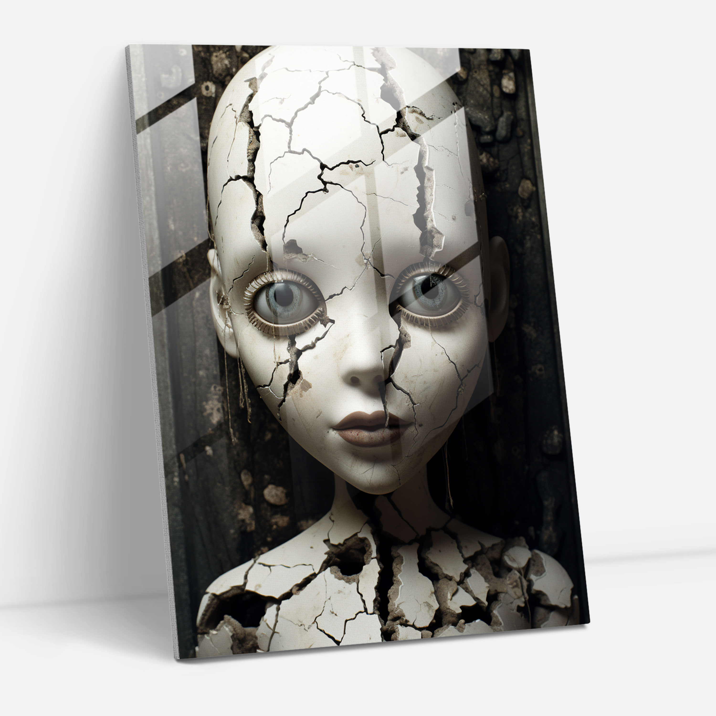 Horror Glass Print - Possessed Doll With Menacing Eyes - Horror, Supernatural, Menacing Eyes, Possessed Doll