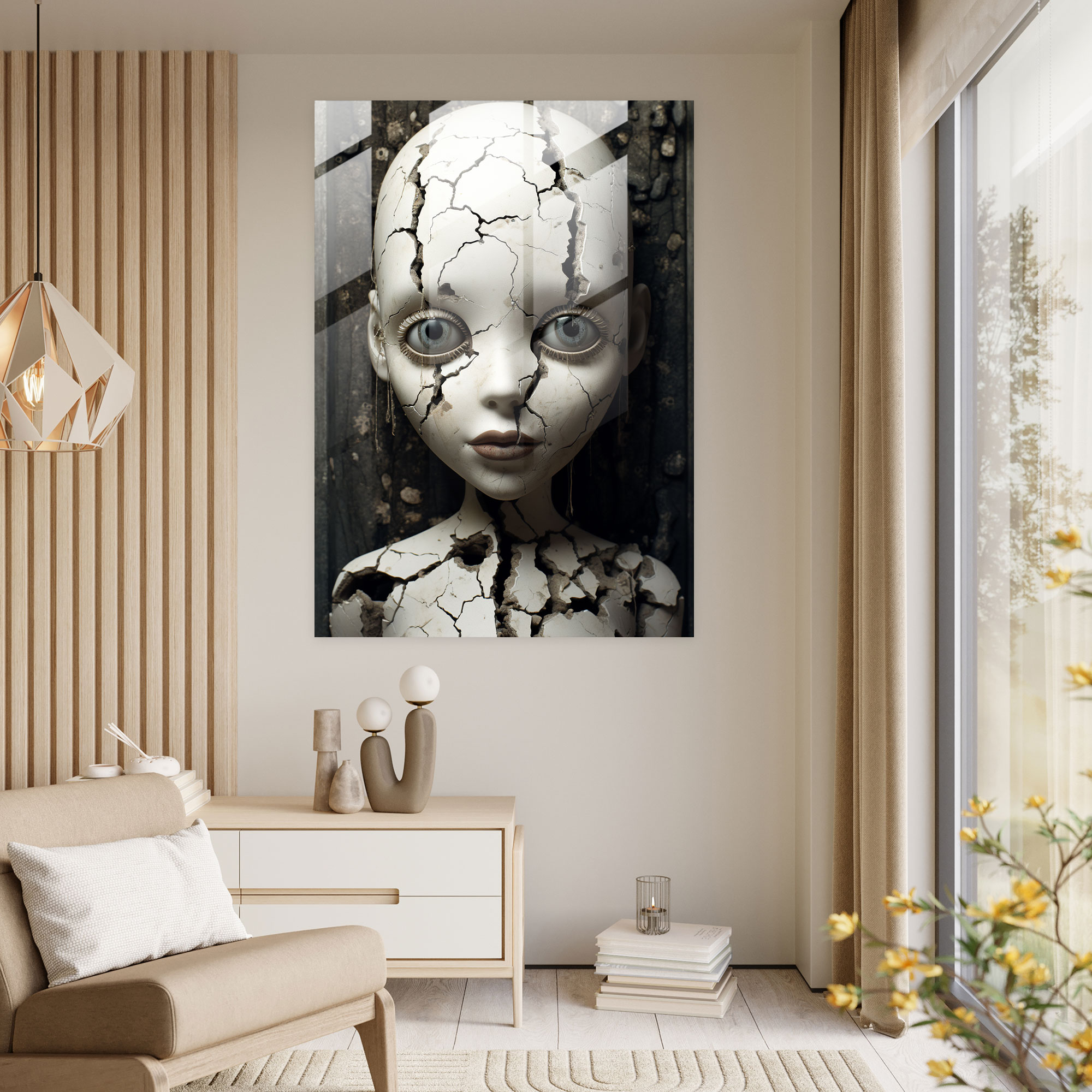 Horror Glass Print - Possessed Doll With Menacing Eyes - Horror, Supernatural, Menacing Eyes, Possessed Doll