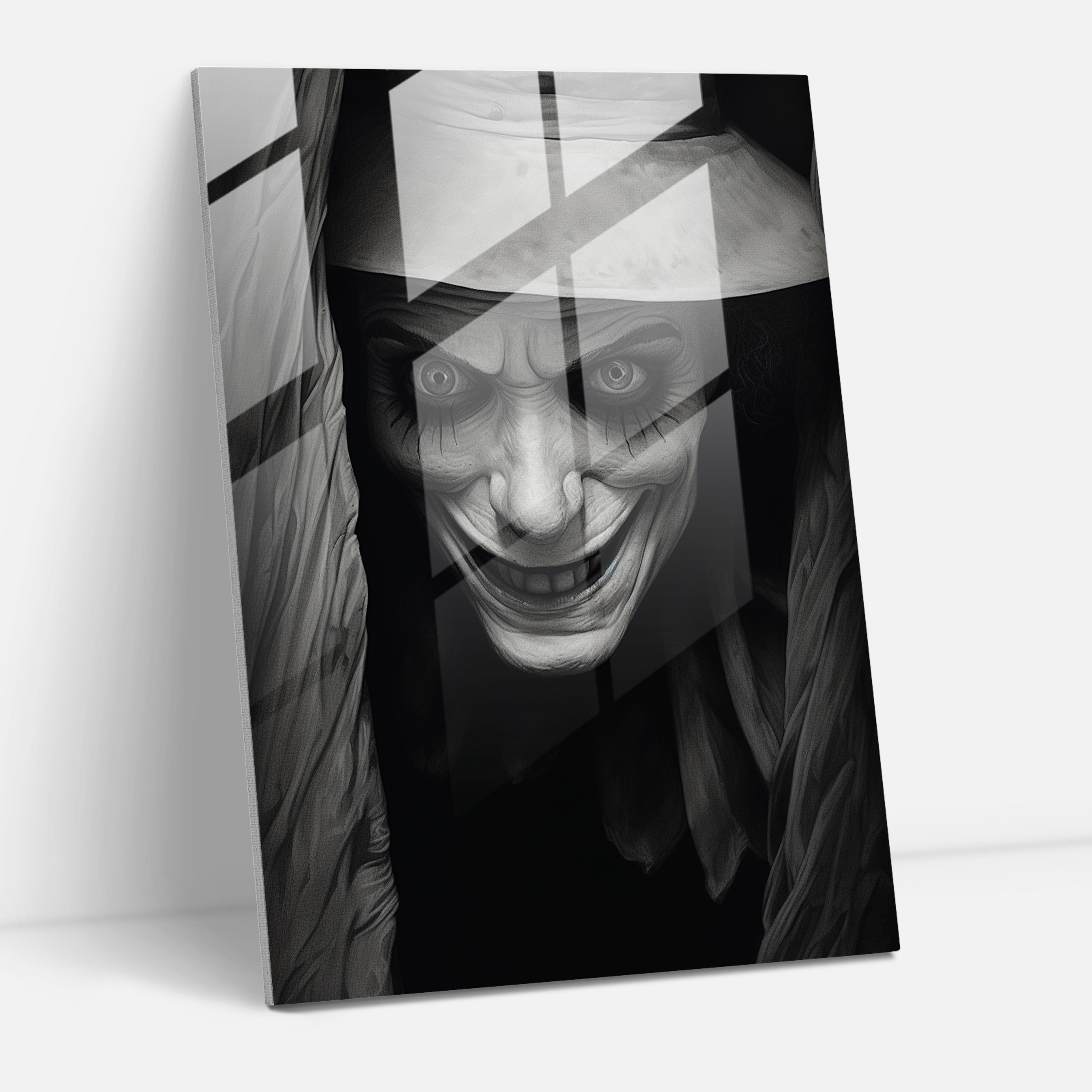 Horror Glass Print - Sinister Clown In Shadows - Horror, Modern Art, Horror, Sinister Clown