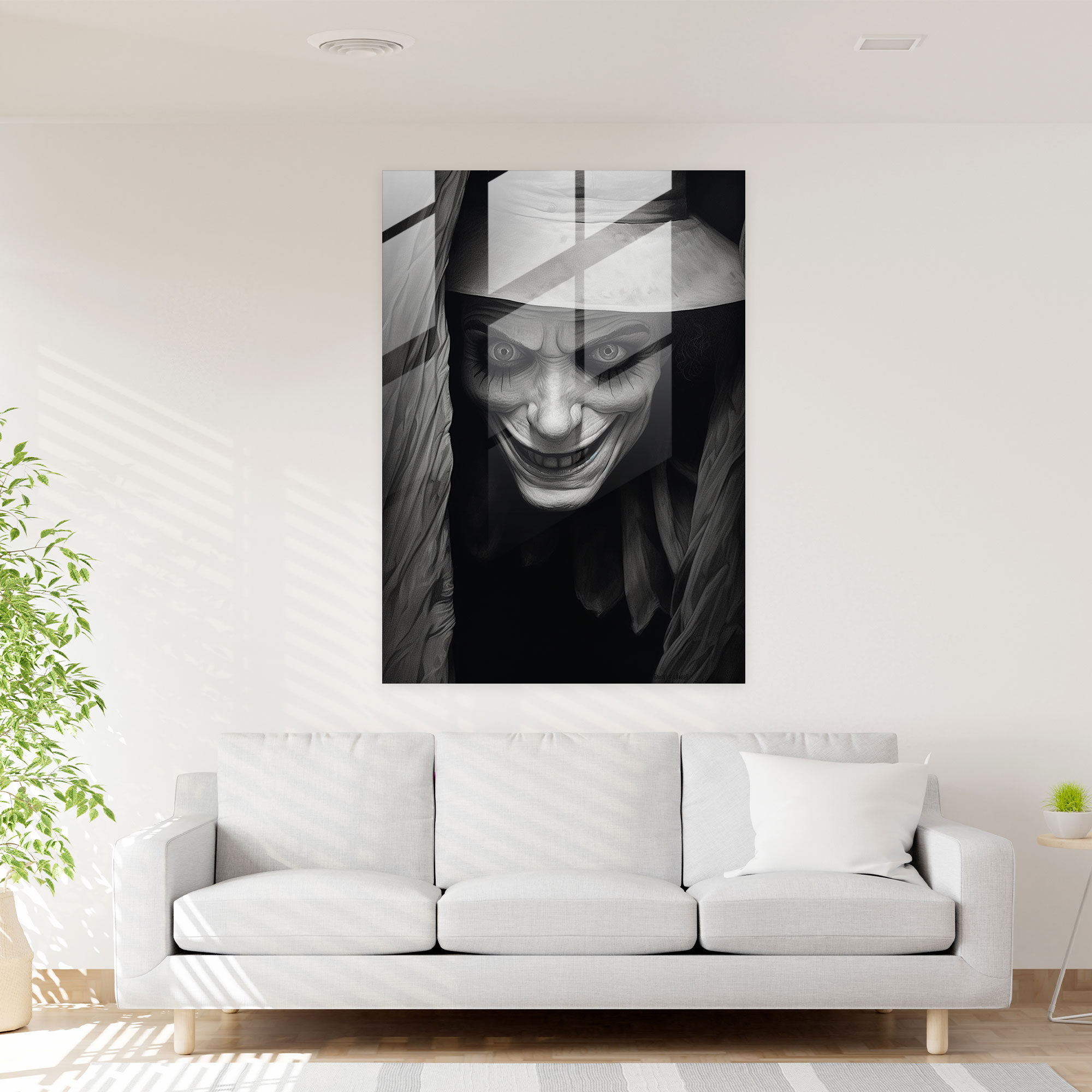 Horror Glass Print - Sinister Clown In Shadows - Horror, Modern Art, Horror, Sinister Clown
