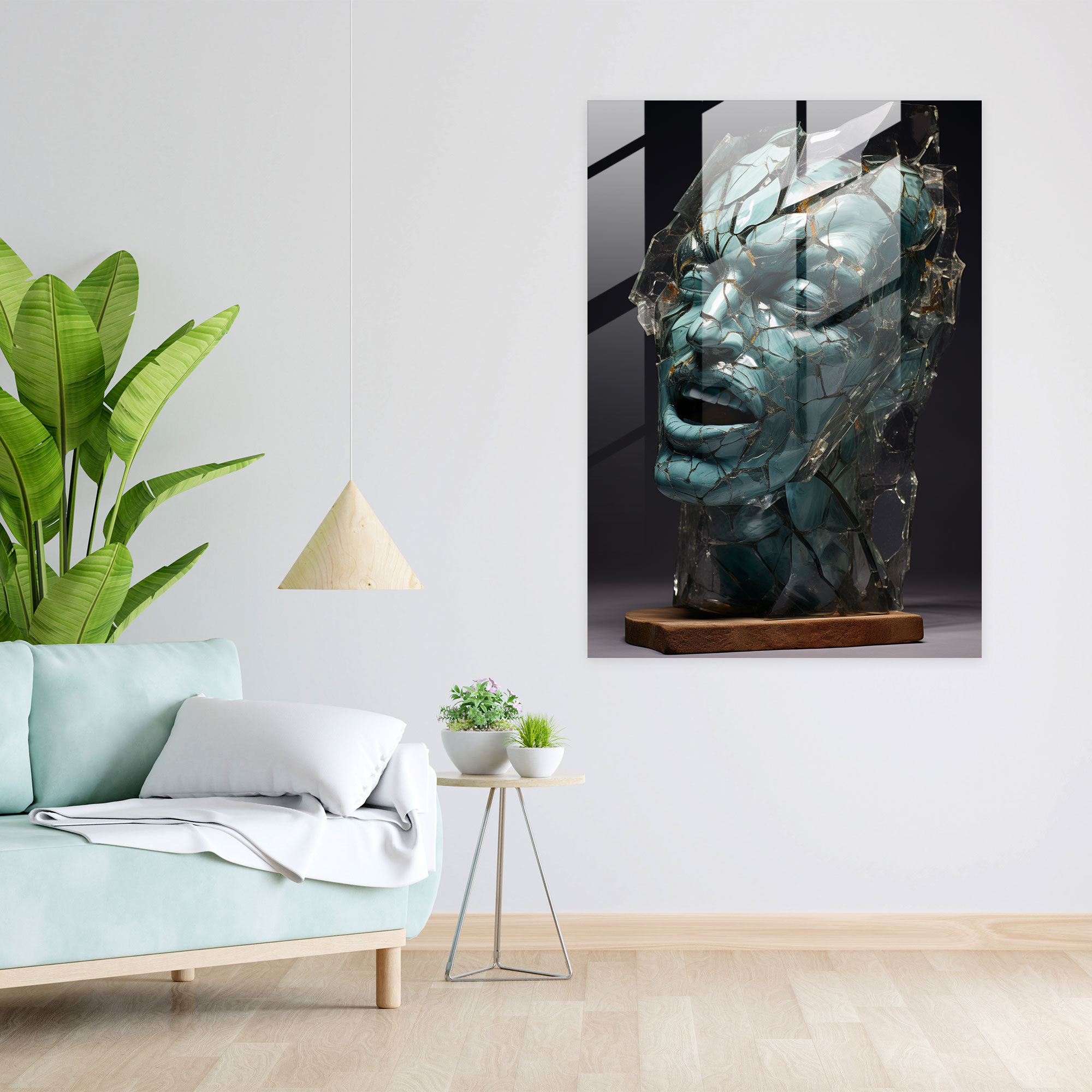 Horror Glass Print - Twisted Face In Shattered Glass - Horror, Shattered Glass, Abstract Sculpture, Glass Wall Art