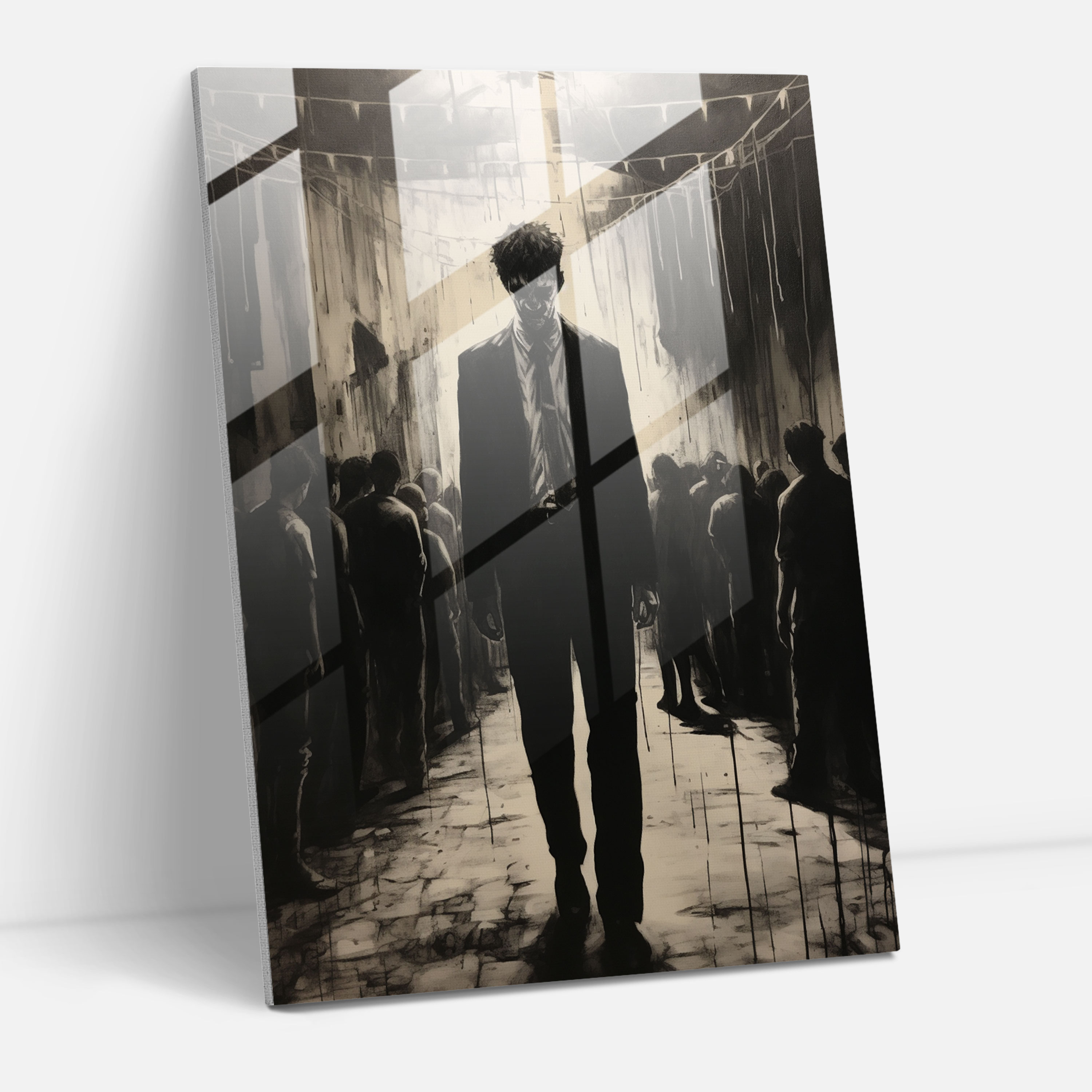 Horror Glass Print - Chilling Silhouette In Abandoned Carnival - Horror, Realistic Charcoal Drawing, Horror, Glass Print