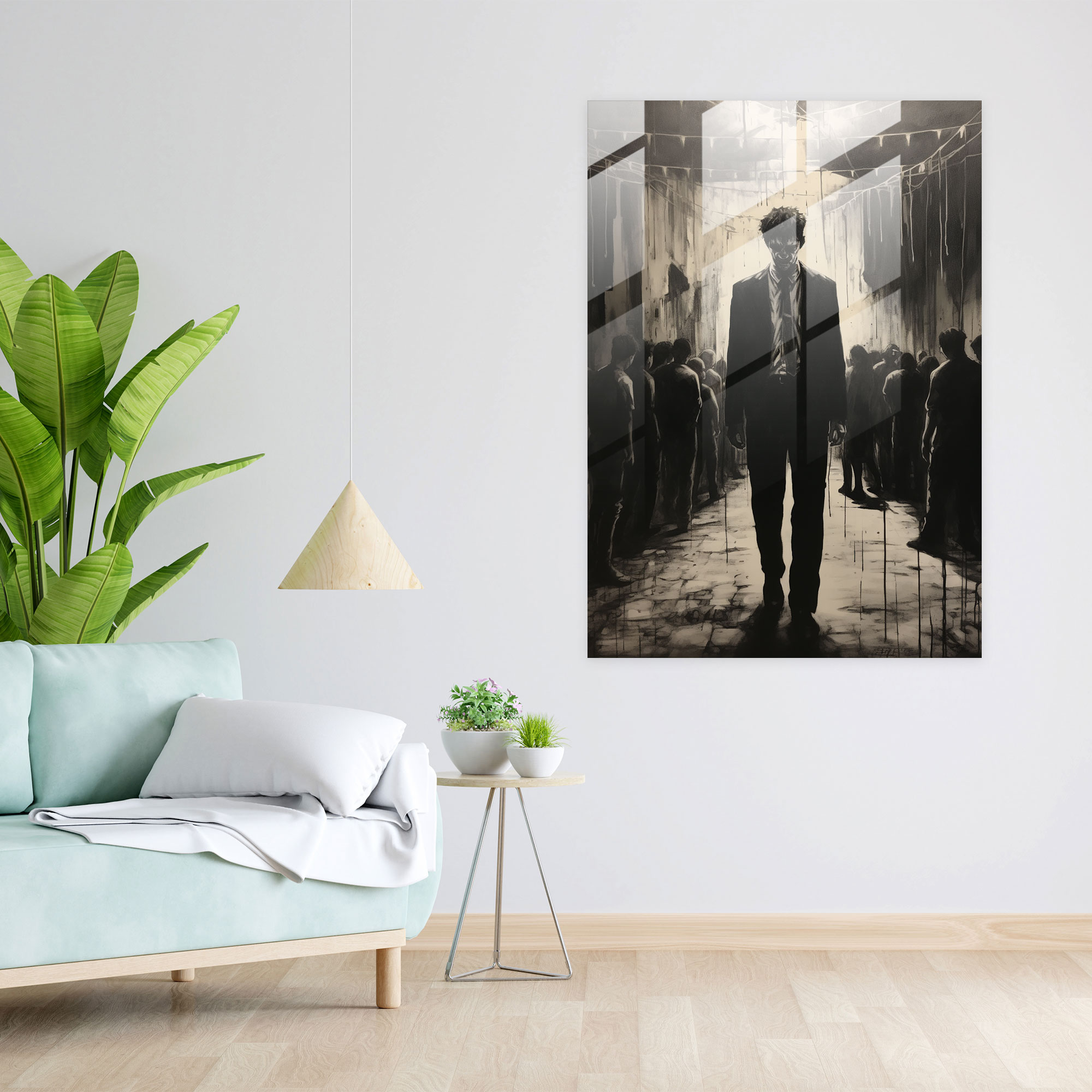Horror Glass Print - Chilling Silhouette In Abandoned Carnival - Horror, Realistic Charcoal Drawing, Horror, Glass Print