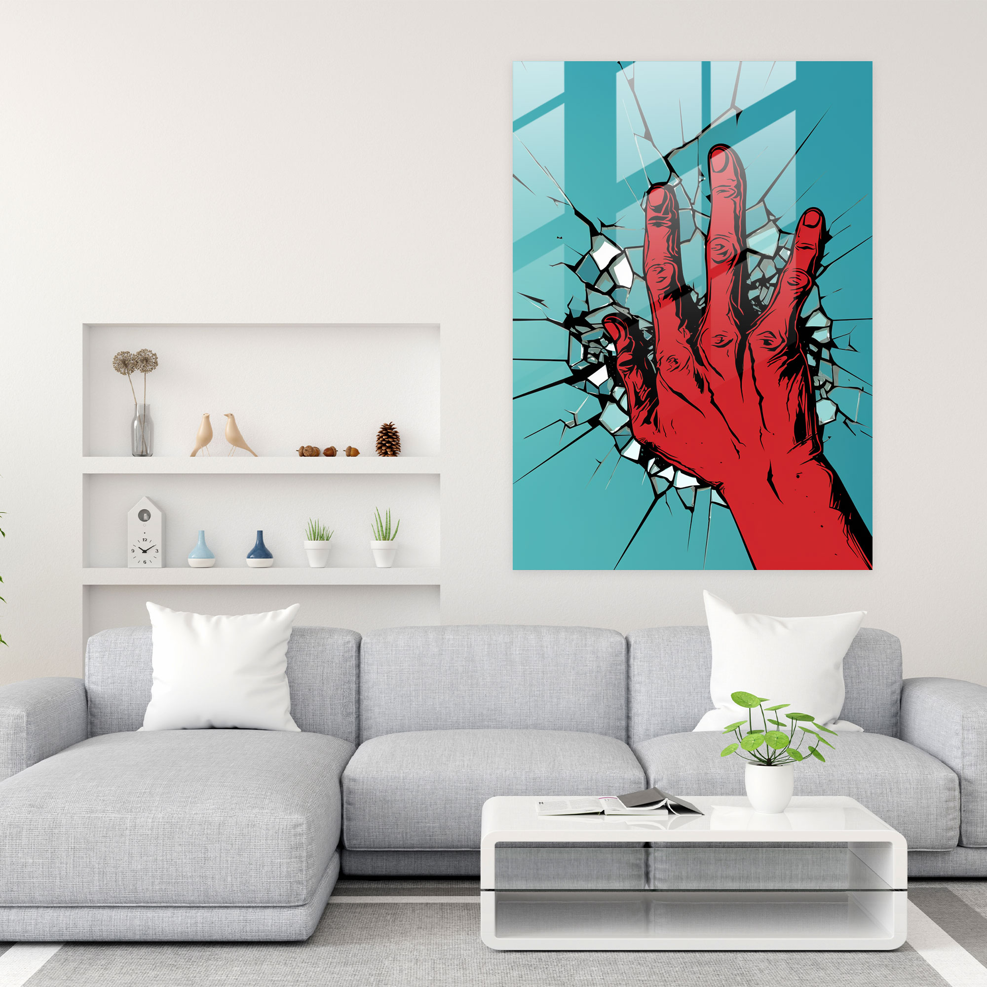 Horror Glass Print - Bloodied Hand In Cracked Mirror - Horror, Glass Art, Glass Wall Art, Wall Decoration