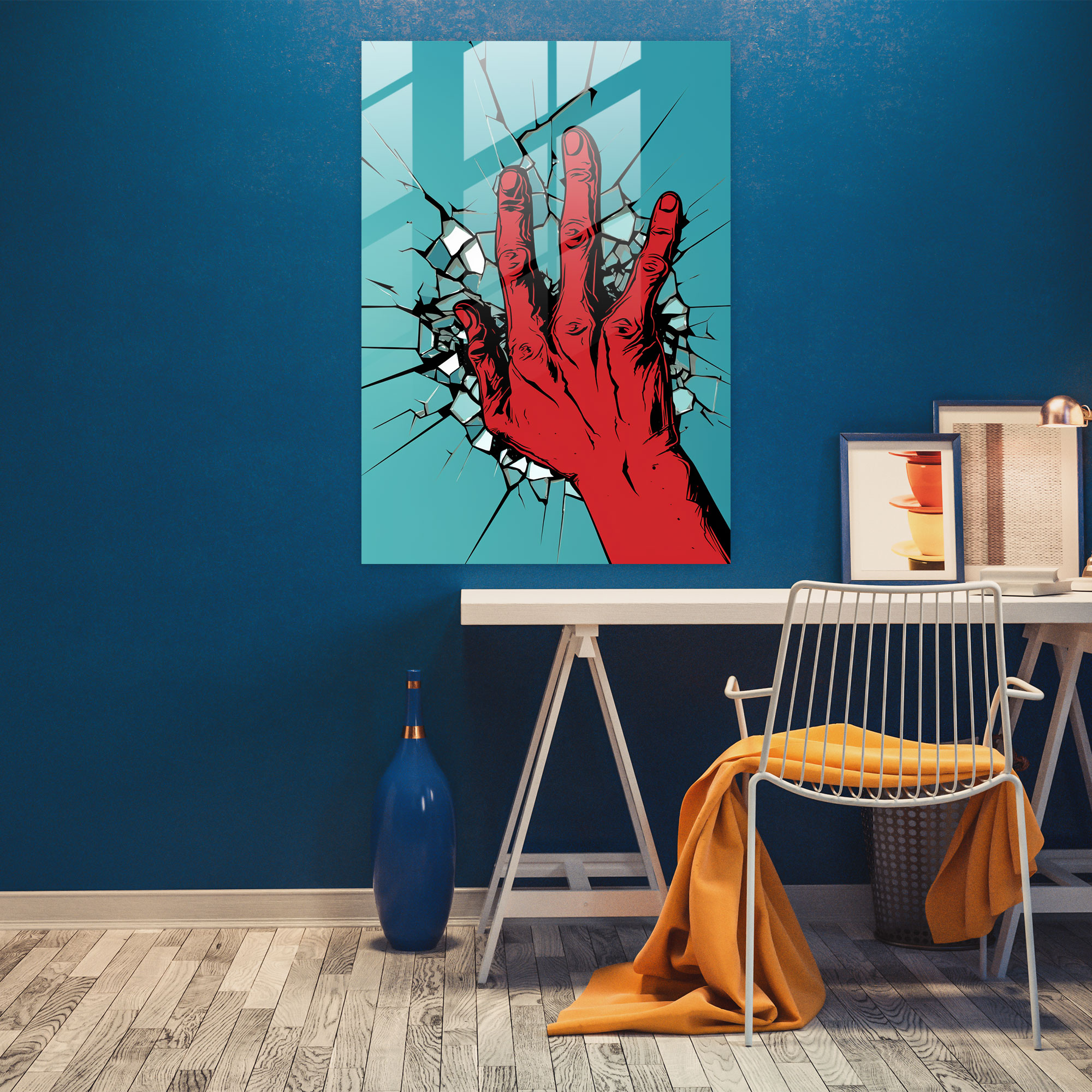 Horror Glass Print - Bloodied Hand In Cracked Mirror - Horror, Glass Art, Glass Wall Art, Wall Decoration