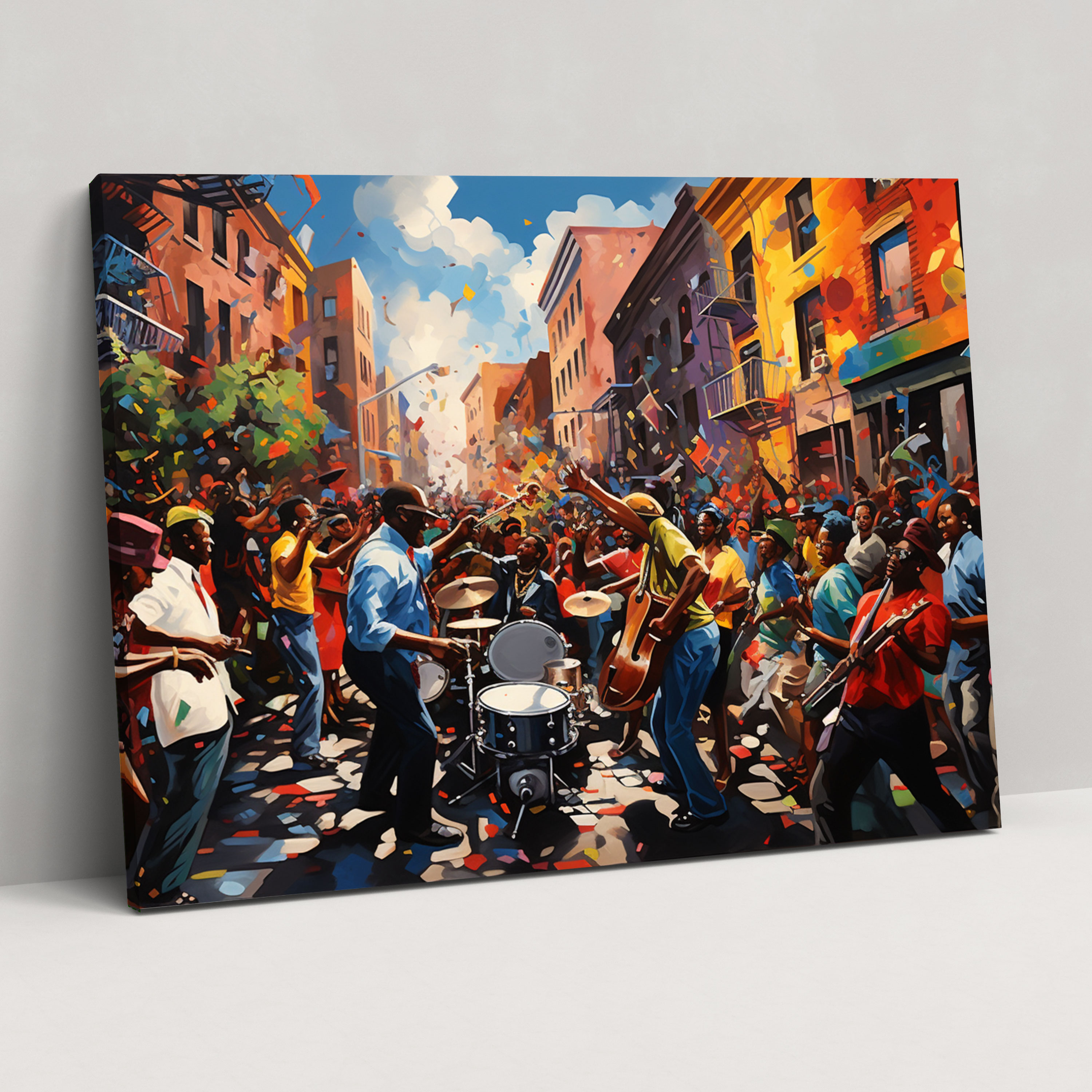 Harlem Kanvas Tablo - Canlı Renklerde Dans Eden Kalabalık Yüksek Kaliteli Duvar Sanatı - Harlem Duvar Dekorasyonu Caz Müziği Canlı Renkler