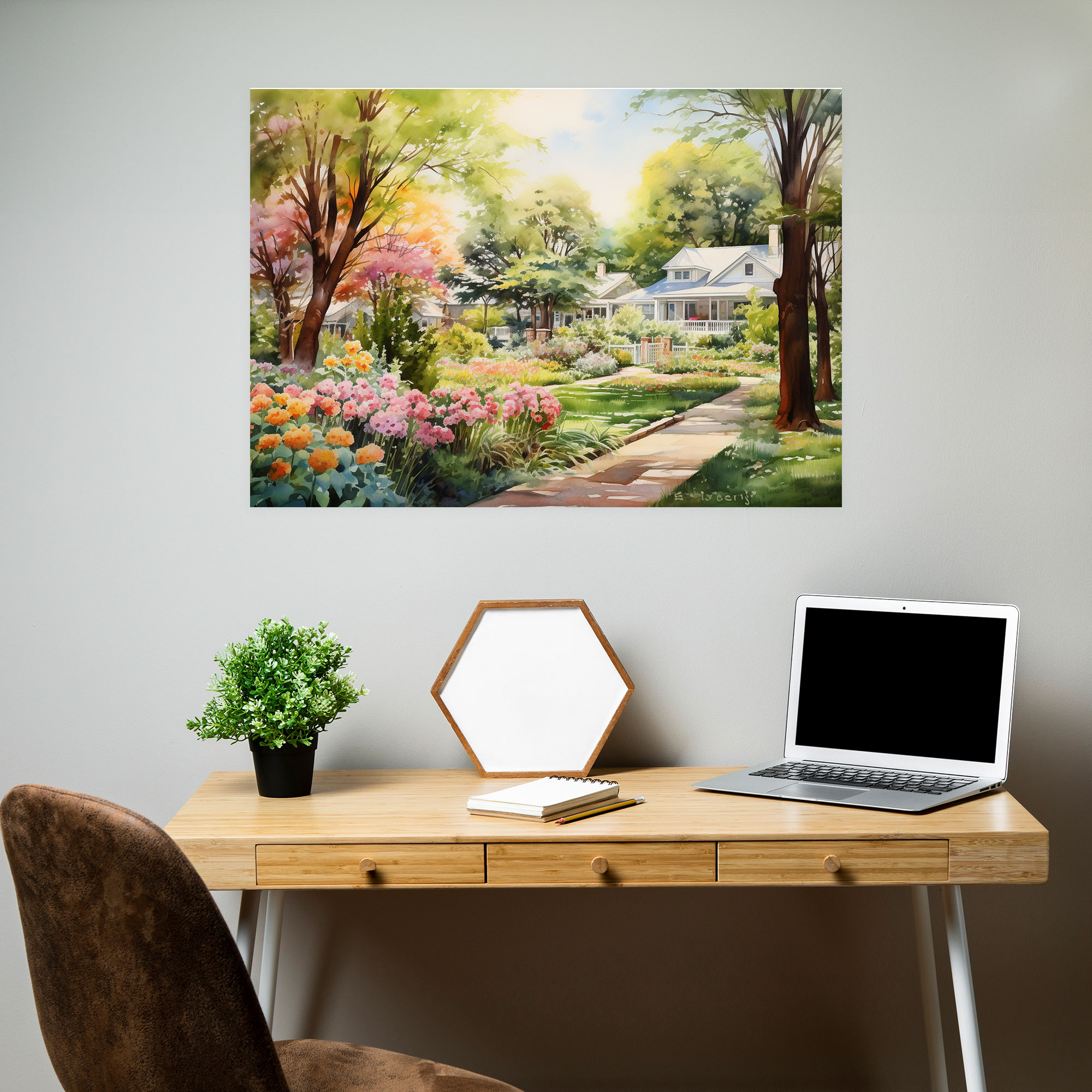Blooming Suburban Canvas Print - Harlem, Watercolor Painting, Canvas Print, Suburban