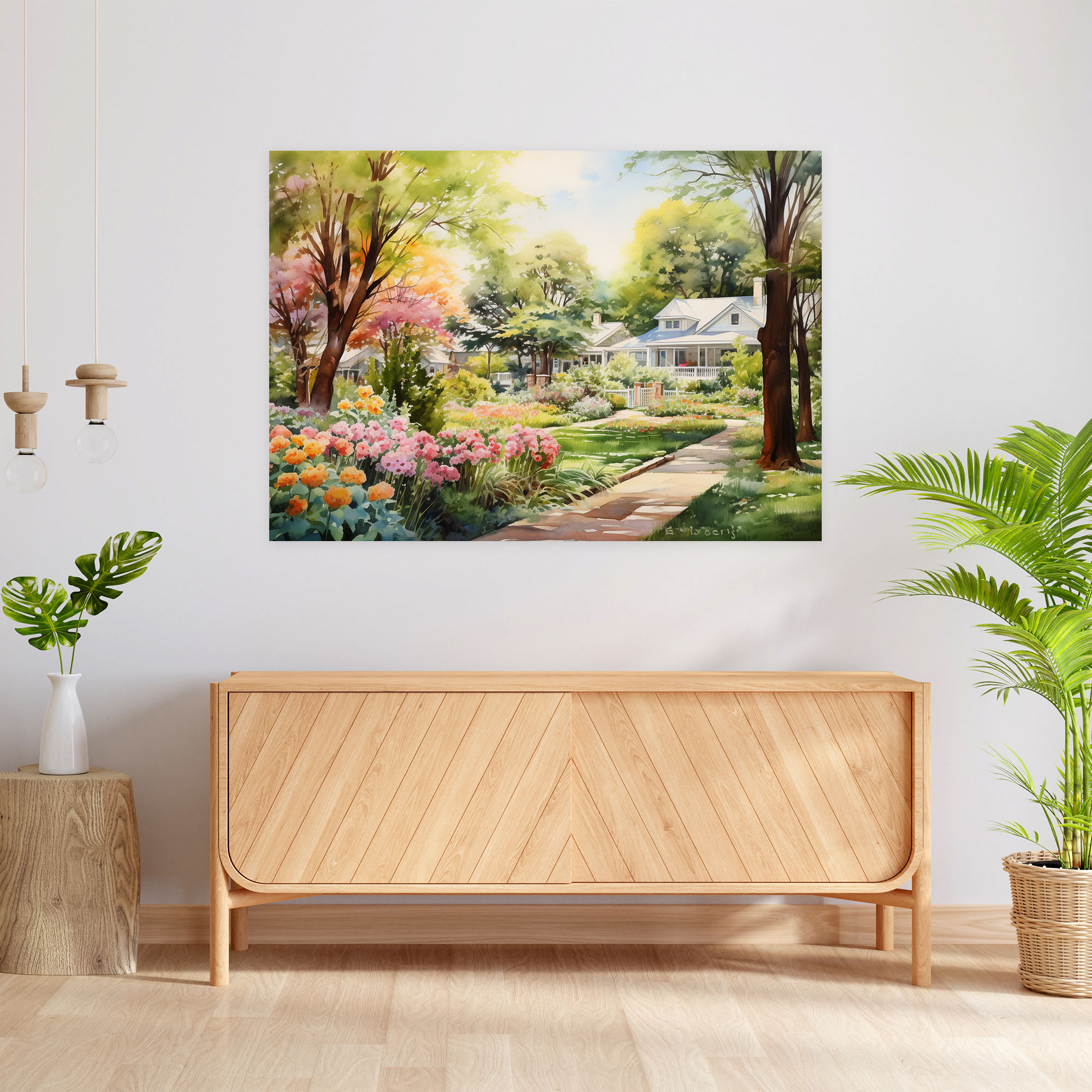 Blooming Suburban Canvas Print - Harlem, Watercolor Painting, Canvas Print, Suburban