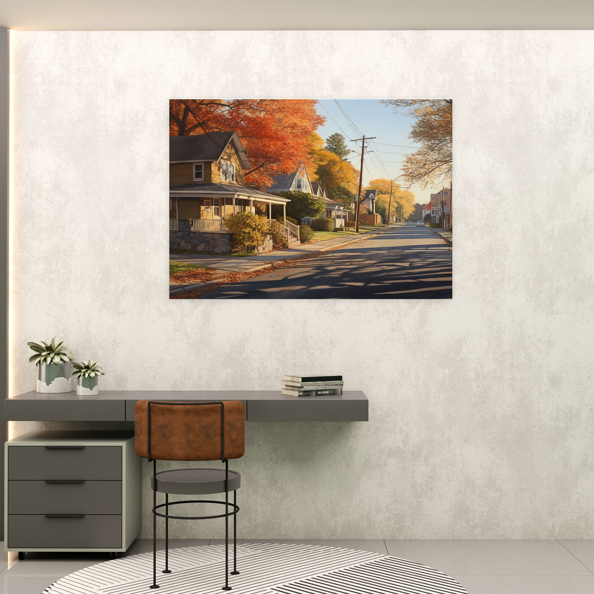 Autumn Suburban Street Canvas Print - Harlem, Canvas, Canvas Wall Art, Autumn Foliage