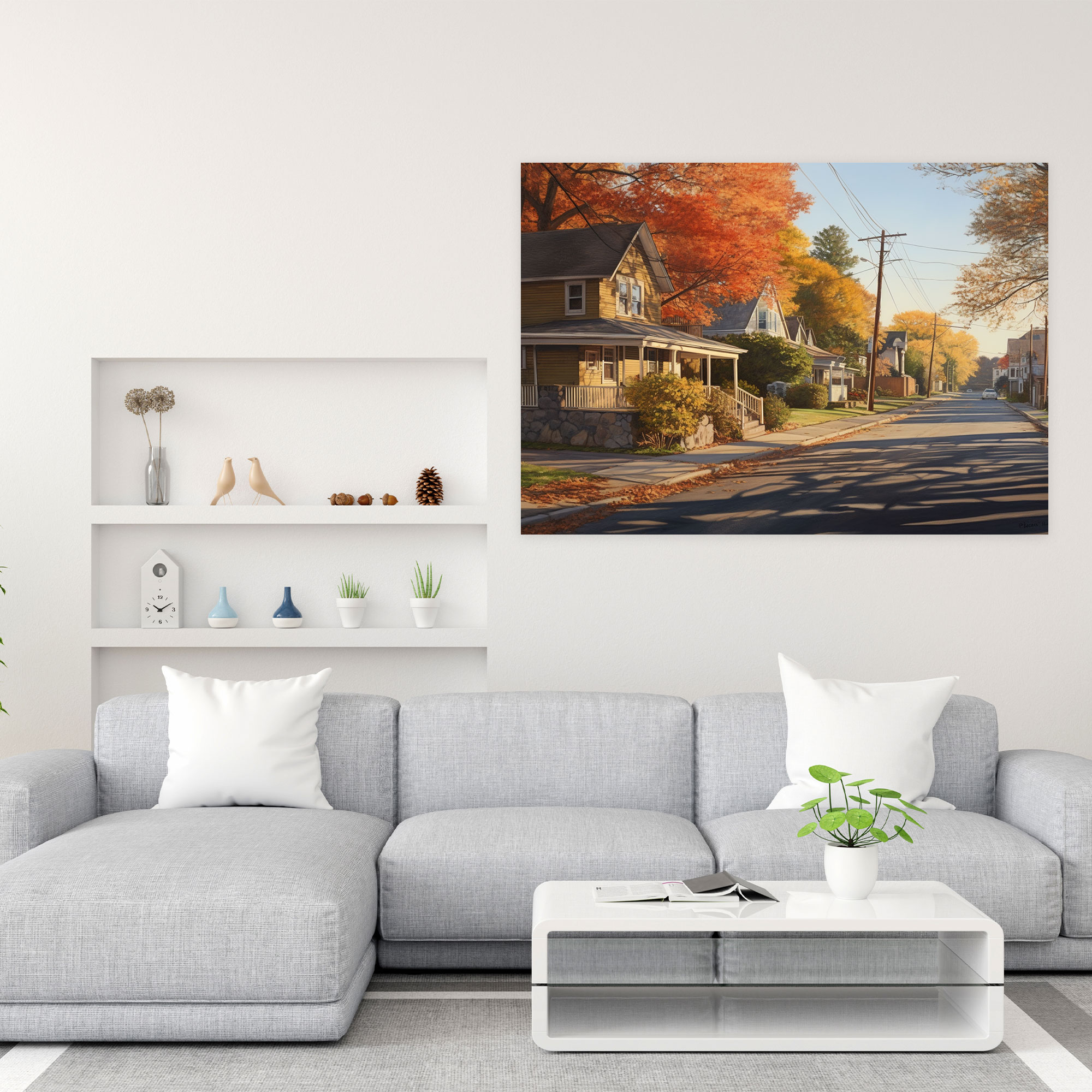 Autumn Suburban Street Canvas Print - Harlem, Canvas, Canvas Wall Art, Autumn Foliage