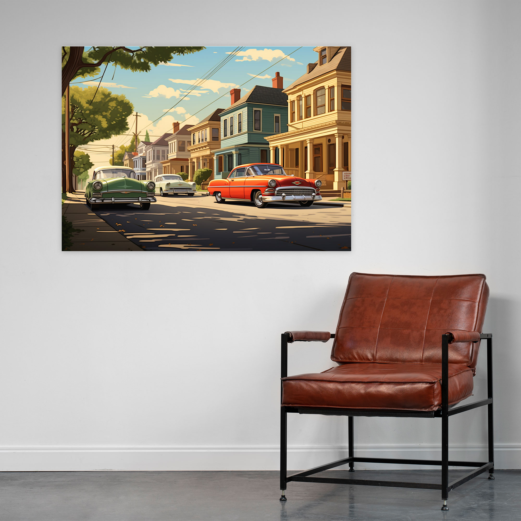 Vintage Suburban Wall Decoration - Harlem, Classic Cars, Retro Illustration, Home Decoration