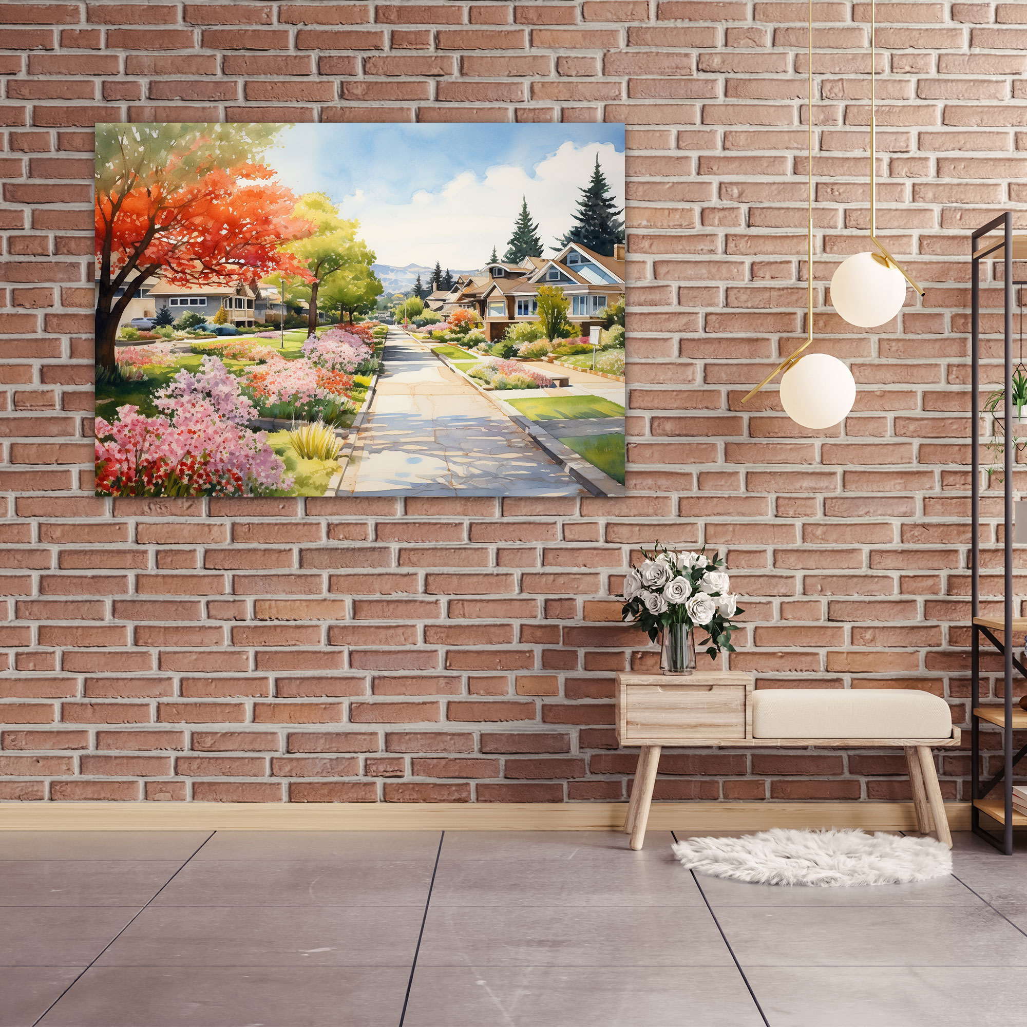 Suburban Bliss Canvas Print - Harlem, Wall Decoration, Green Lawns, Wall Art