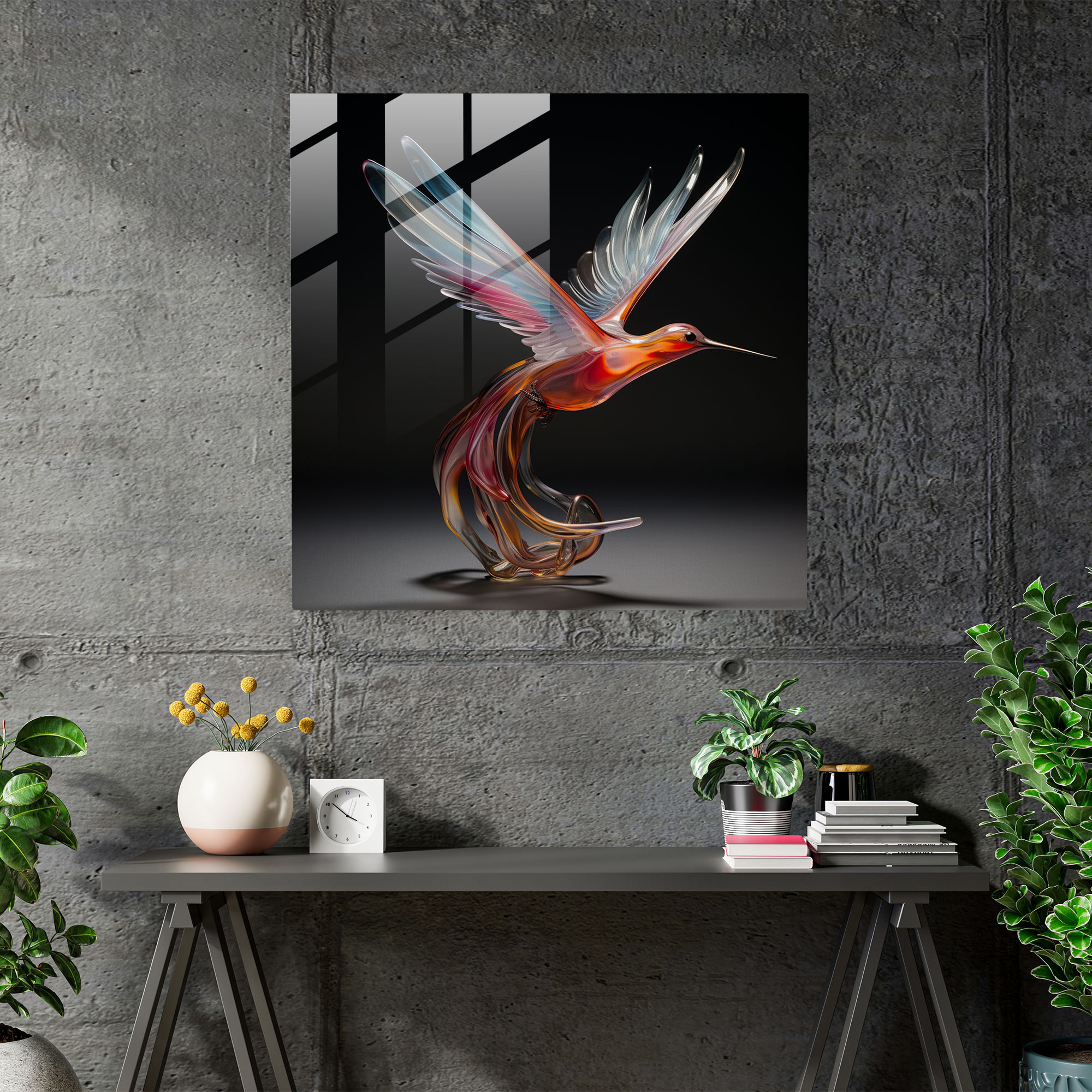 Elegant Flight Glass Print - Hummingbird, Modern Art, Glass Wall Art, Home Decoration