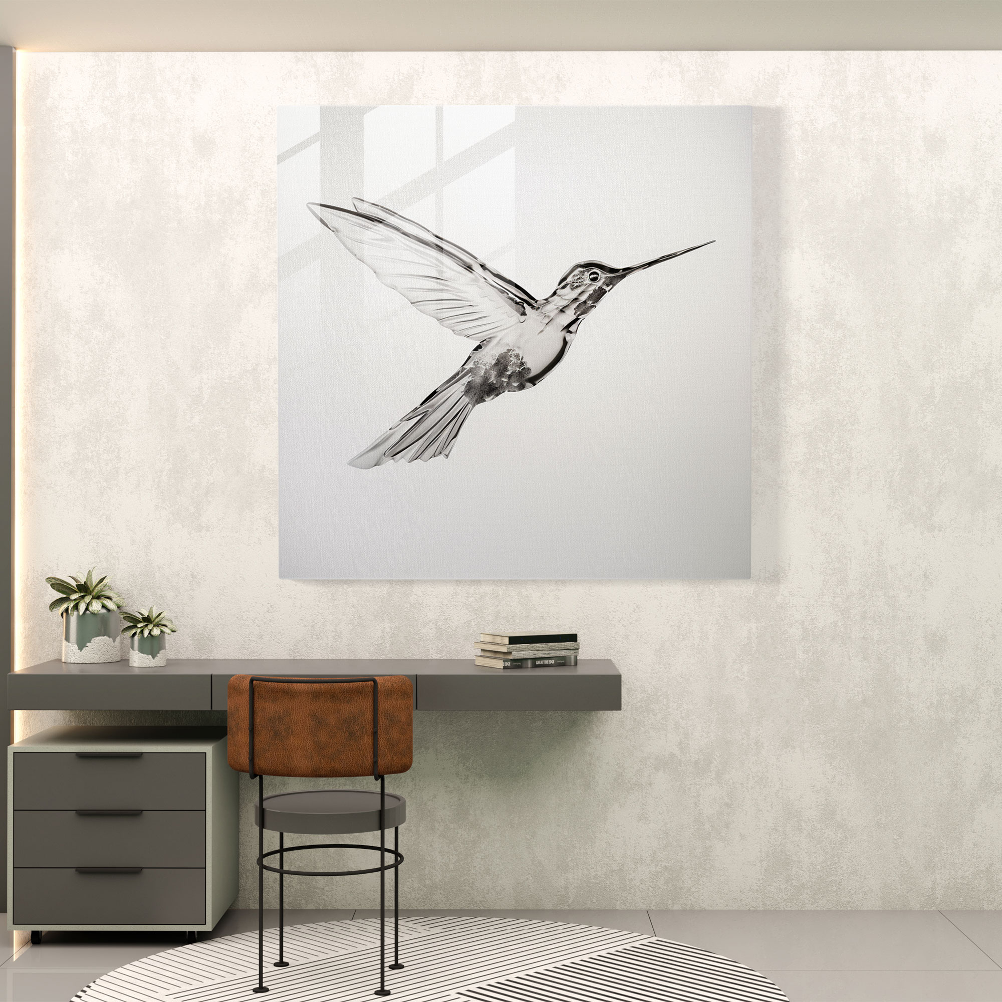 Delicate Flight Glass Print - Hummingbird, Modern Art, Hummingbird, Wall Decoration
