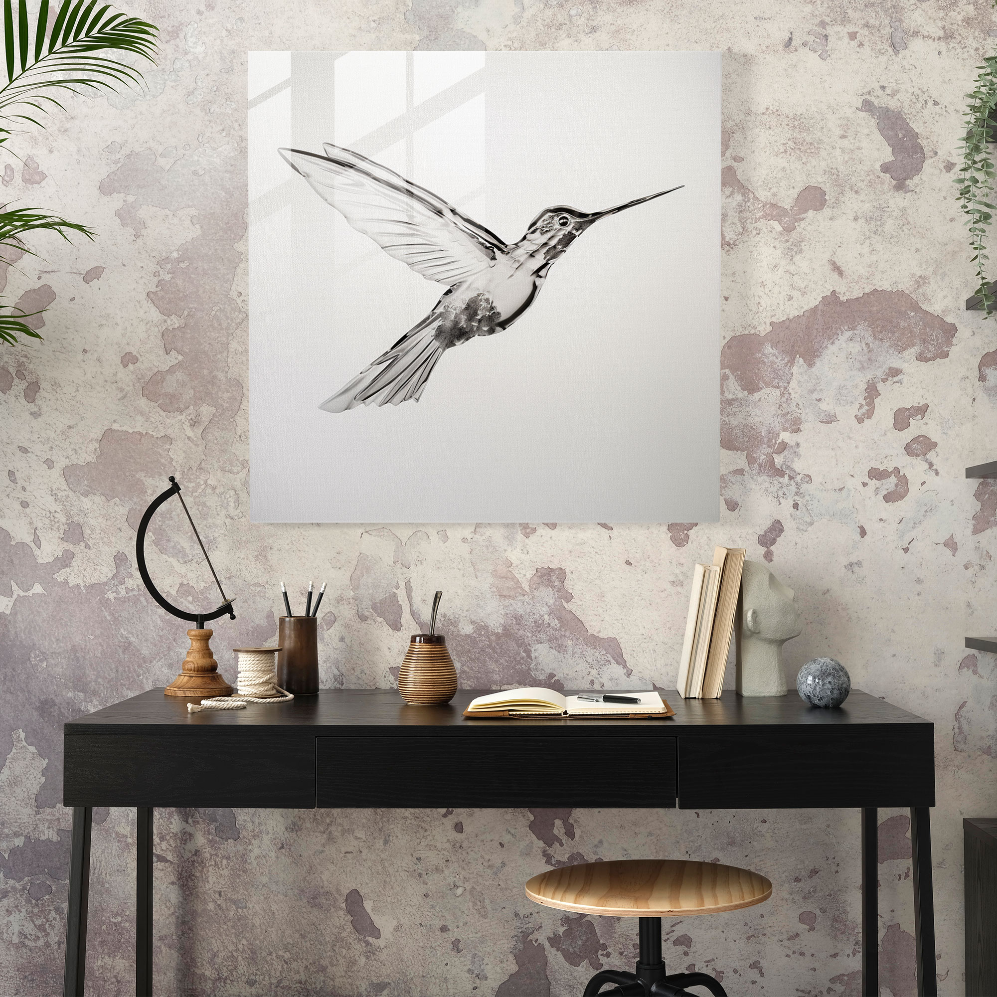 Delicate Flight Glass Print - Hummingbird, Modern Art, Hummingbird, Wall Decoration
