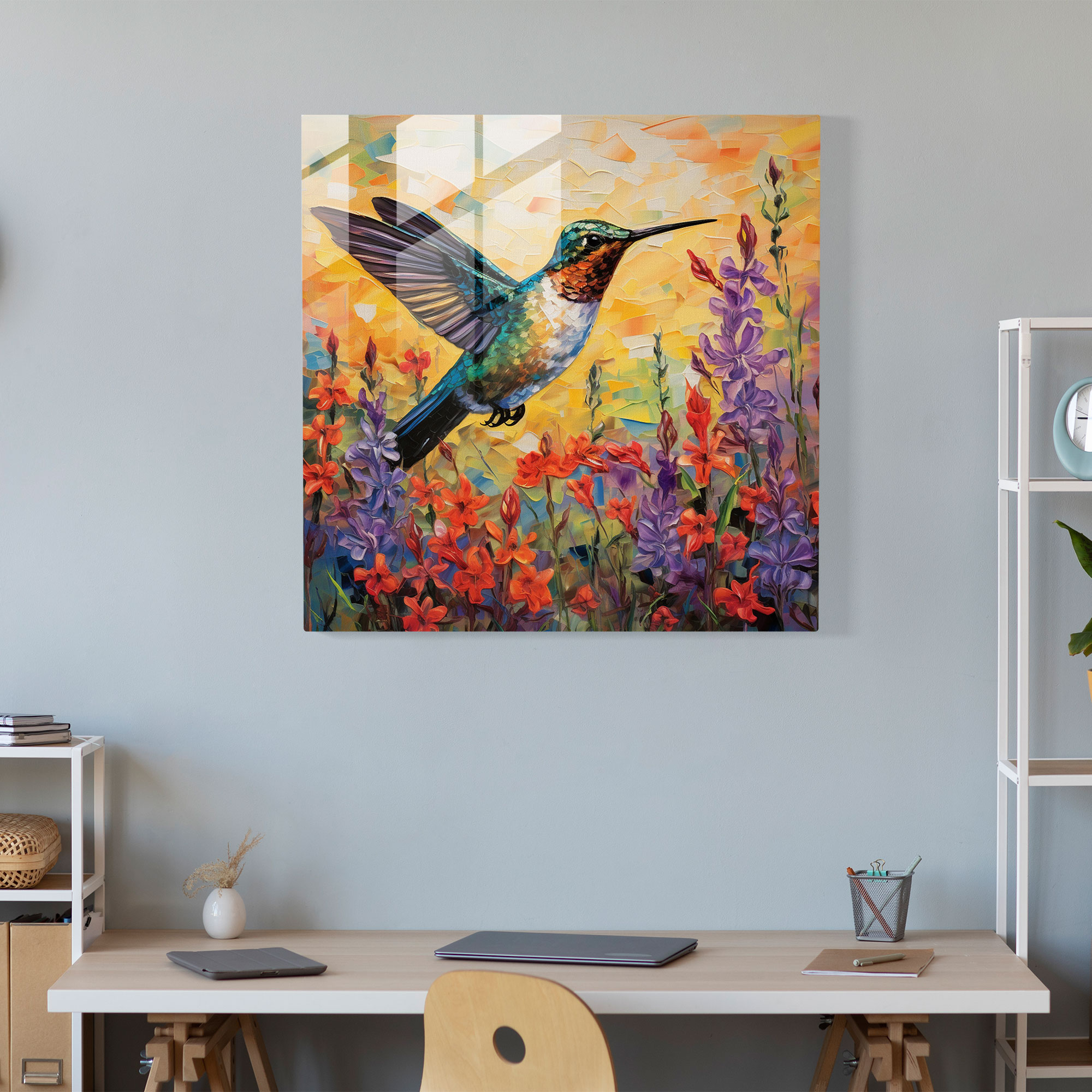 Vahşi Çiçek Uyum Cam Tablo - Güvercin Modern Sanat Duvar Dekorasyonu Ev Dekorasyonu