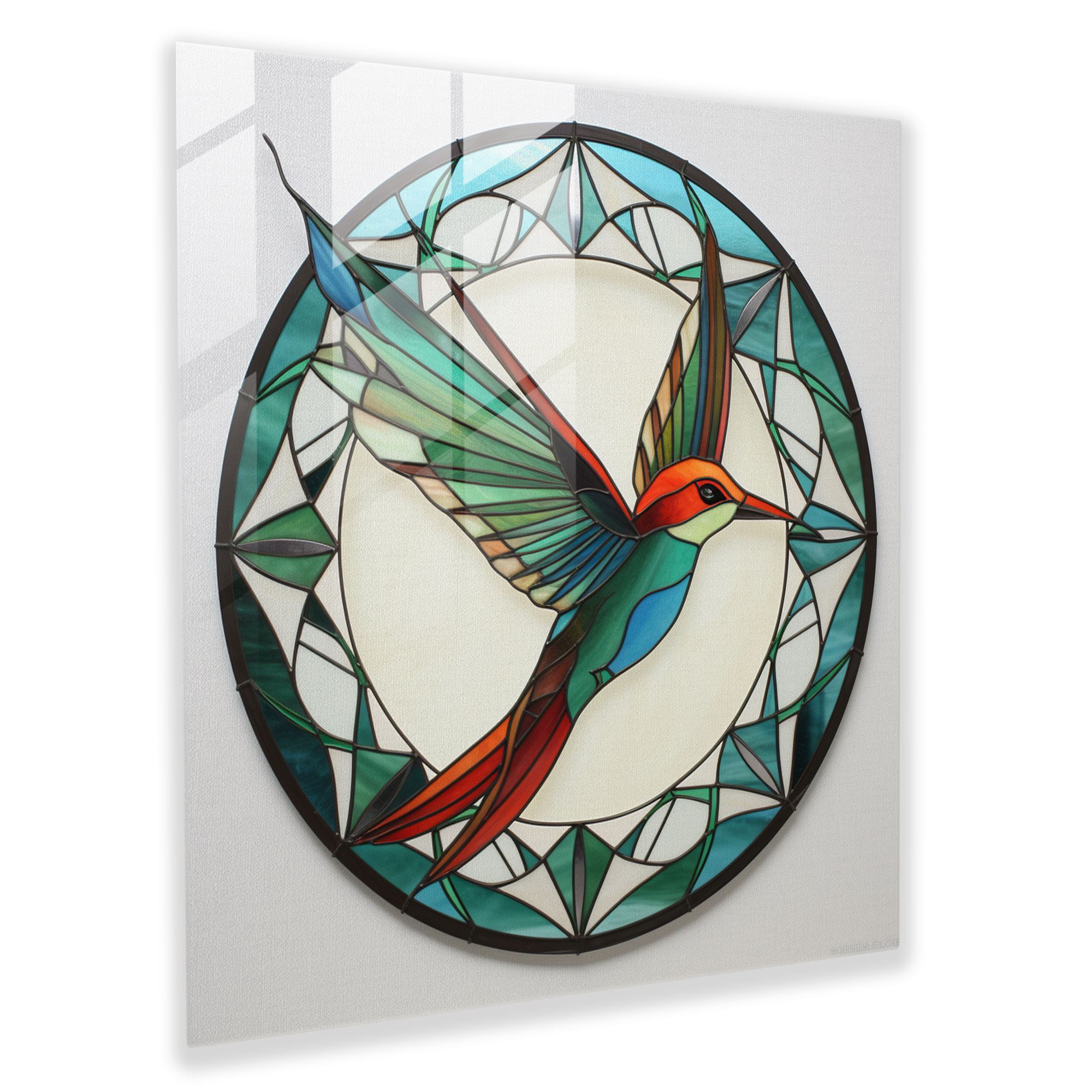 Symmetrical Charm Glass Print - Hummingbird, Home Decoration, Wall Decoration, Stylized