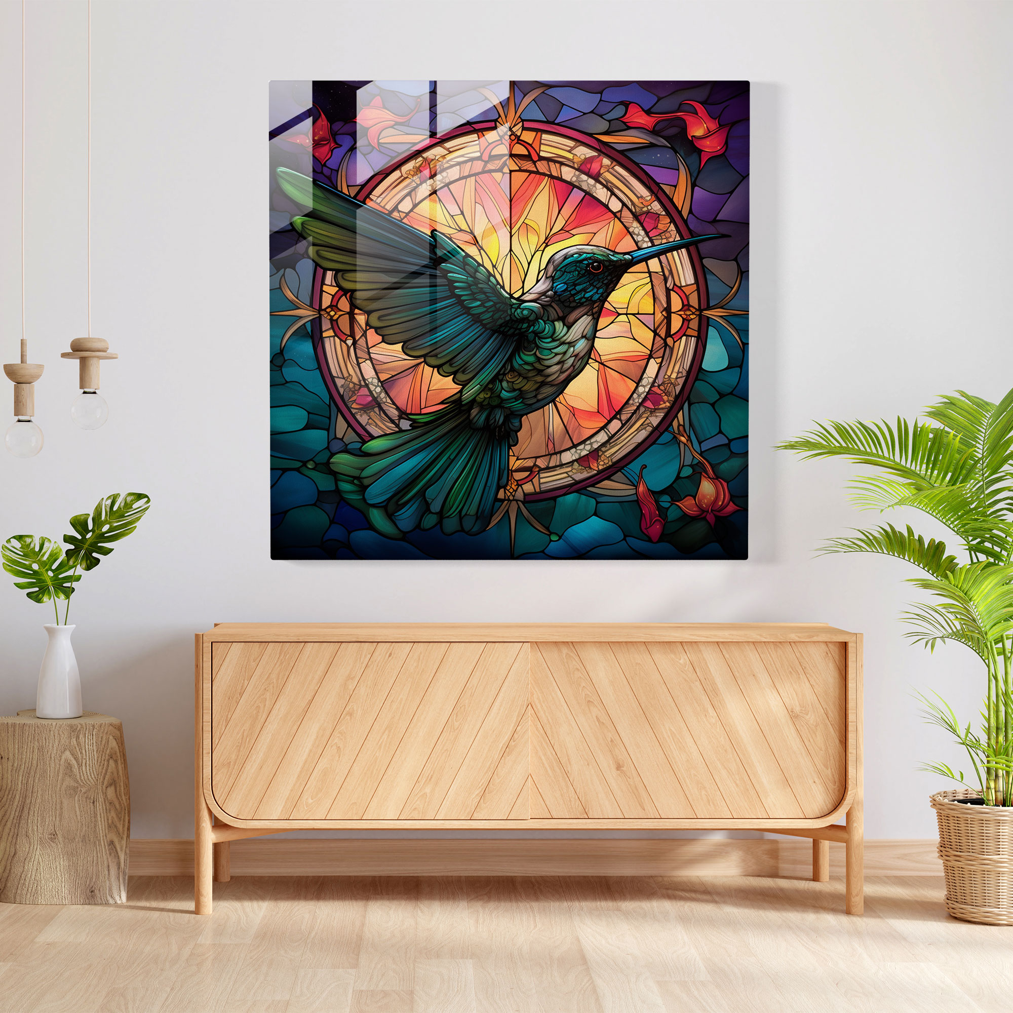 Kutsal Uçan Cam Tablo - Kuş Nergisi Modern Sanat Cam Duvar Sanatı Efsanevi