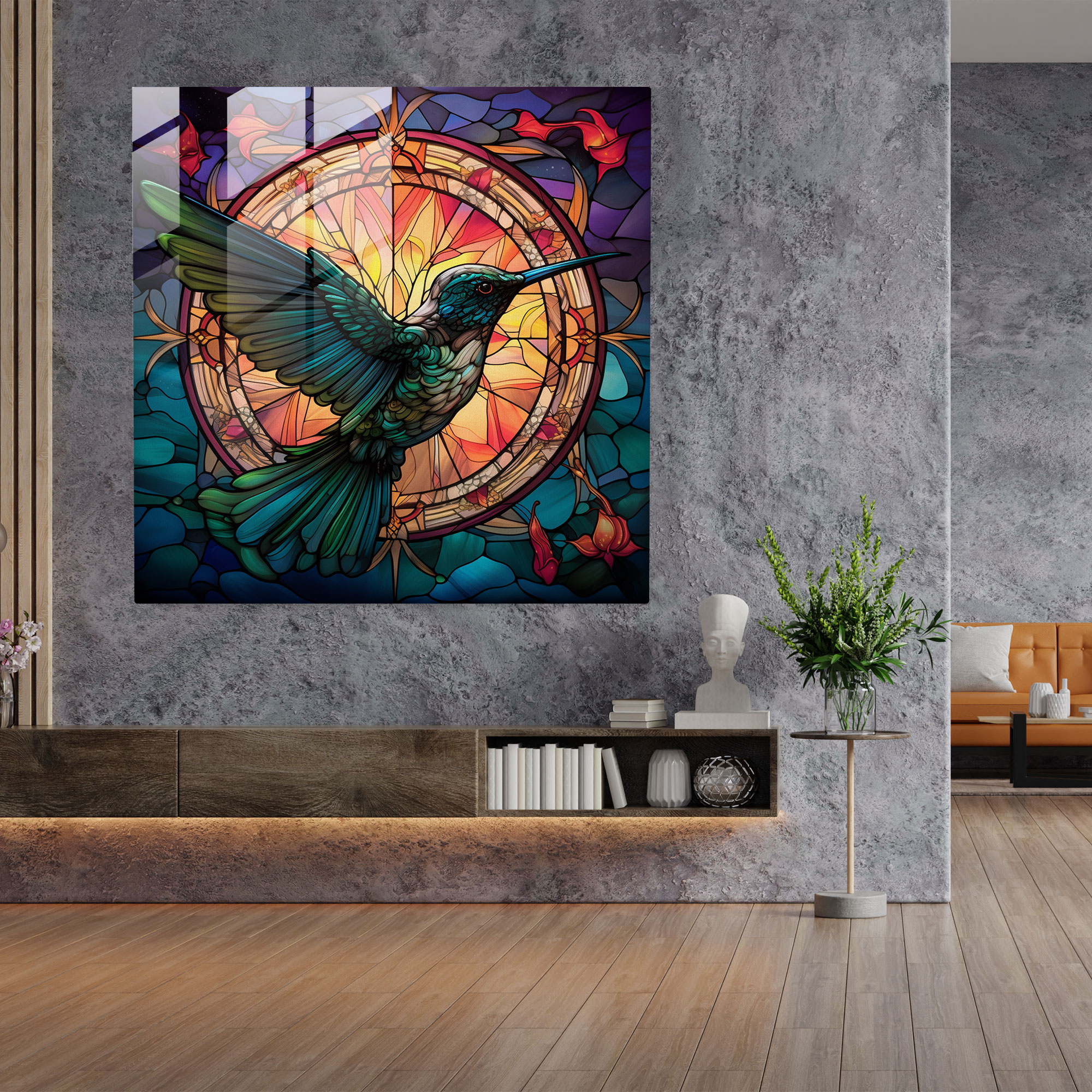Kutsal Uçan Cam Tablo - Kuş Nergisi Modern Sanat Cam Duvar Sanatı Efsanevi