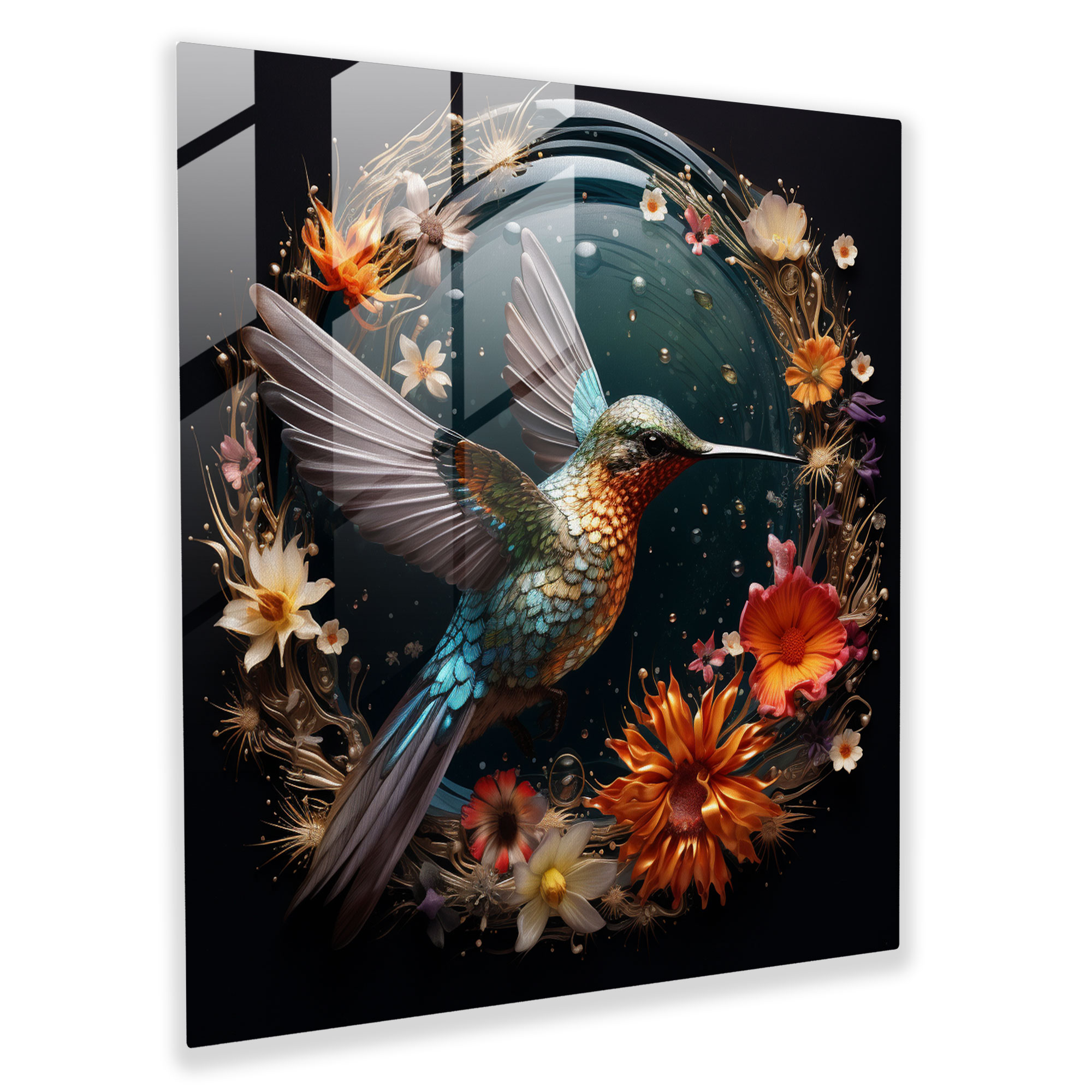 Surreal Hummingbird Glass Print - Hummingbird, Modern Art, Hummingbird, Home Decoration