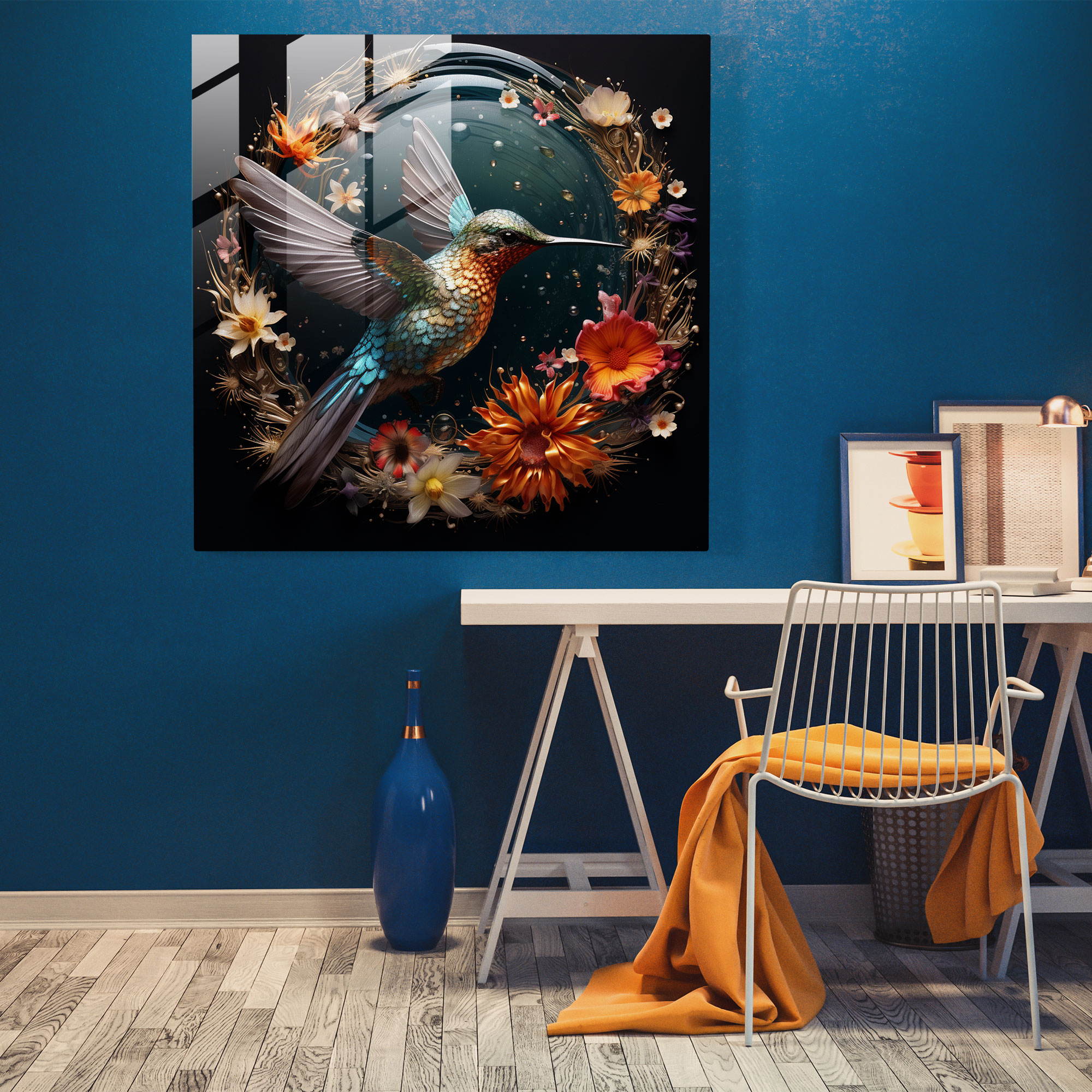 Surreal Hummingbird Glass Print - Hummingbird, Modern Art, Hummingbird, Home Decoration
