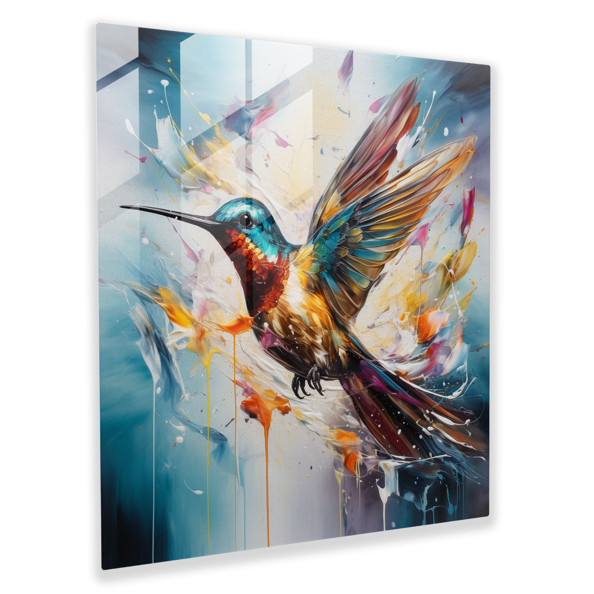 Contemporary Hummingbird Glass Print - Hummingbird, Glass Wall Art, Home Decoration, Impressionism