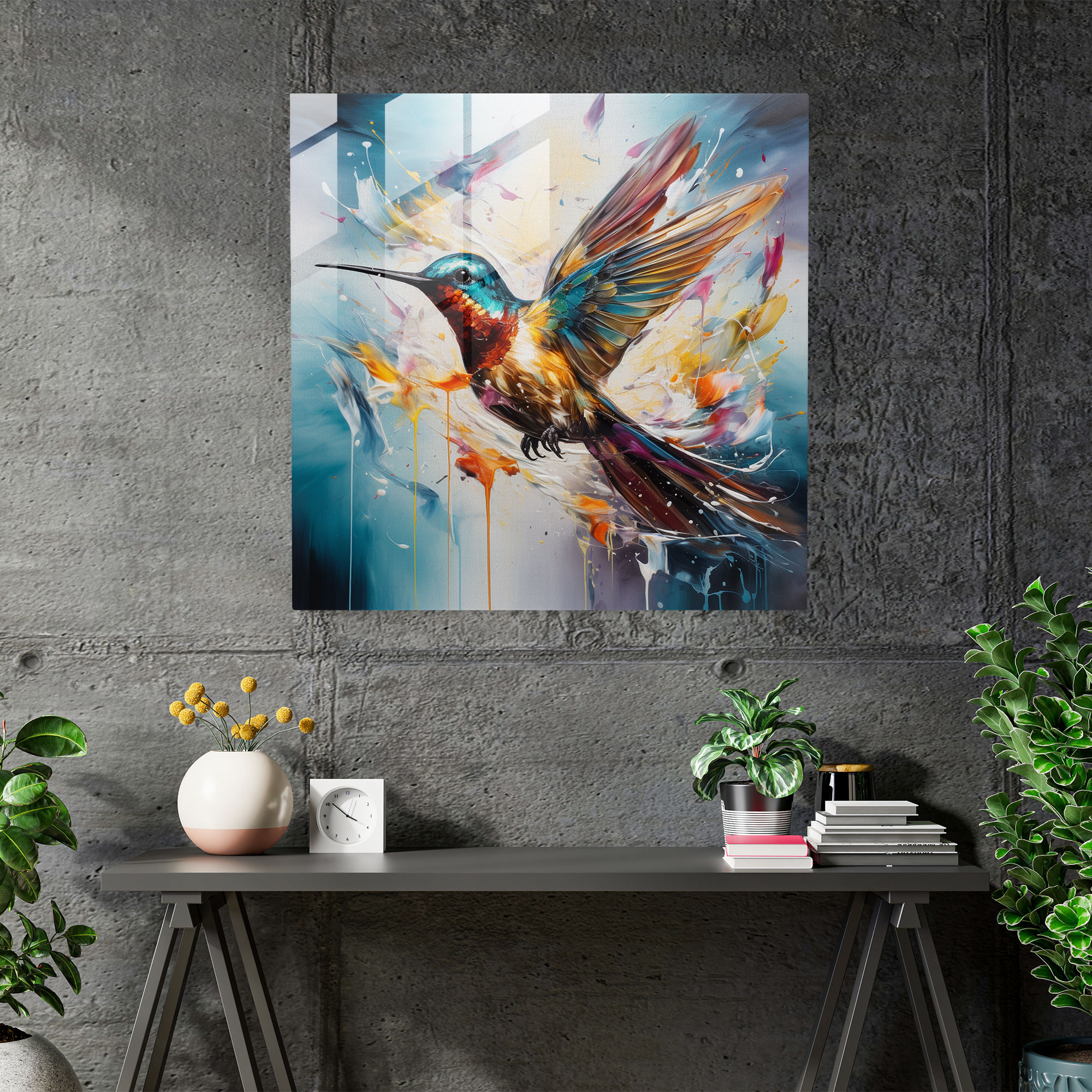 Contemporary Hummingbird Glass Print - Hummingbird, Glass Wall Art, Home Decoration, Impressionism