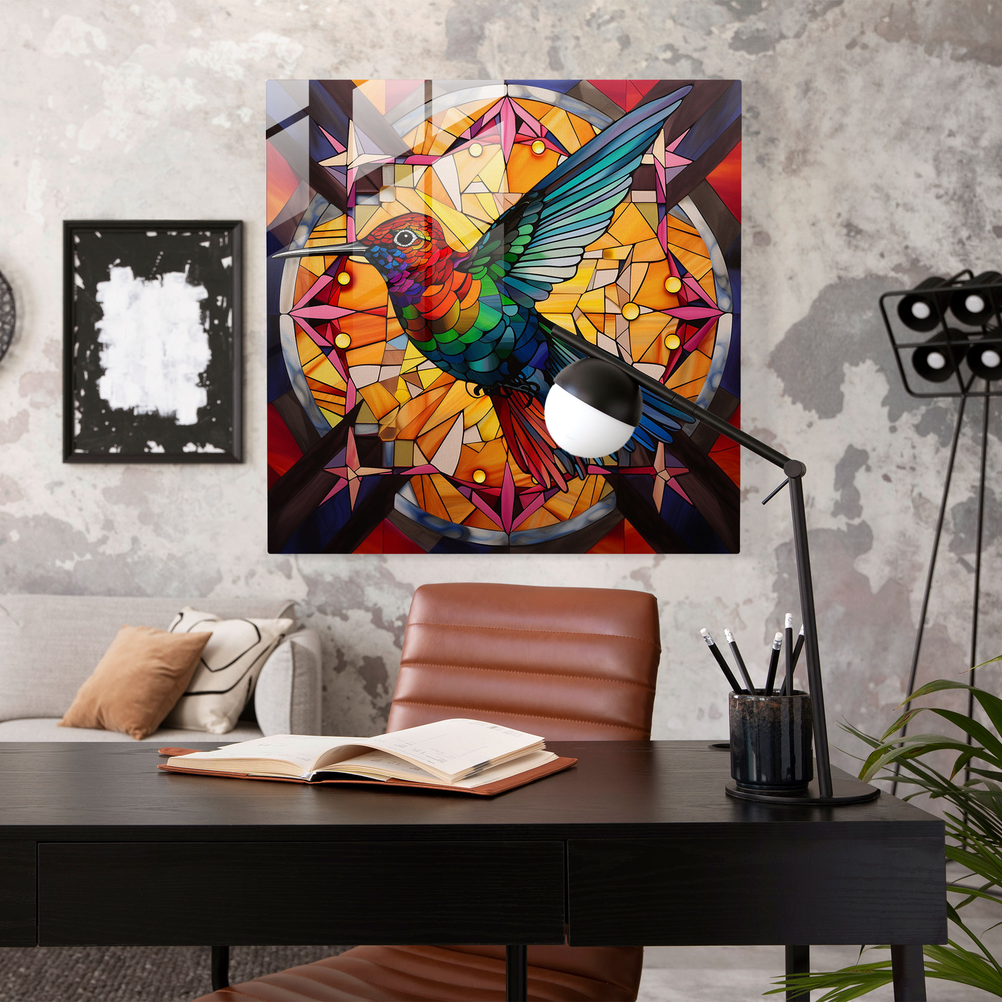 Geometric Hummingbird Glass Print - Hummingbird, Hummingbird, Glass Art, Modern Art
