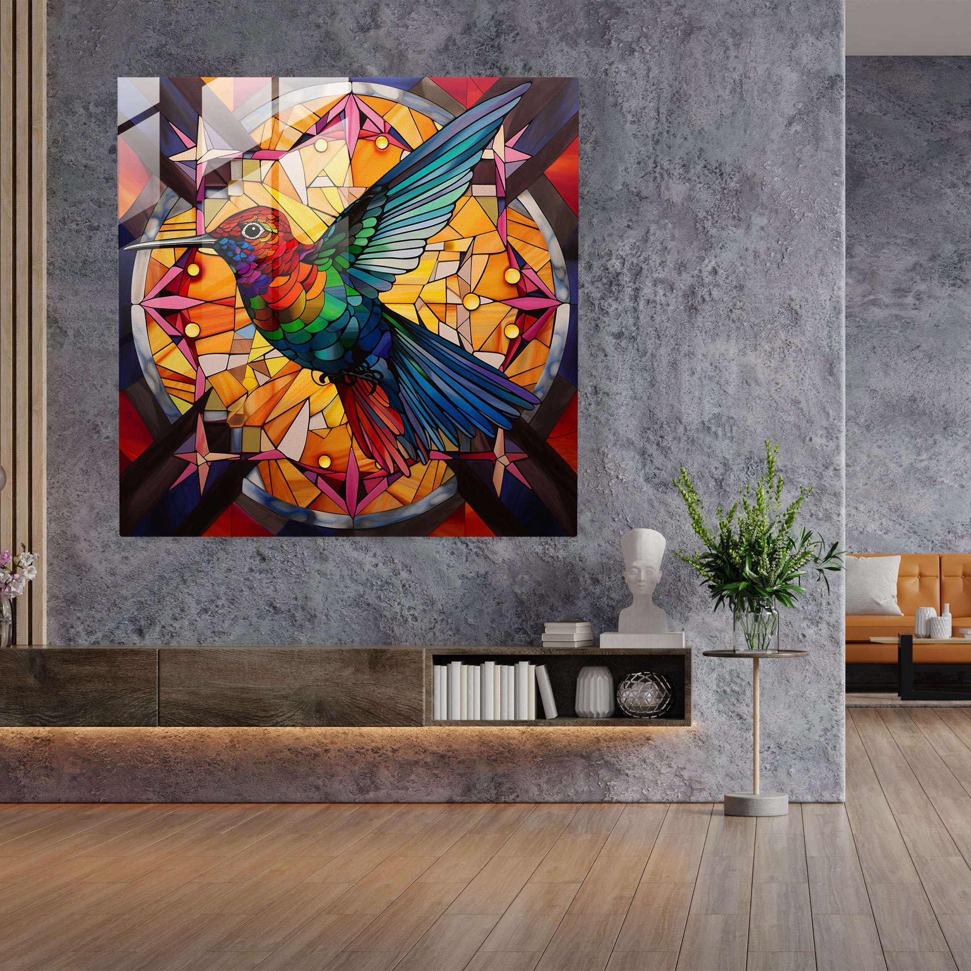 Geometric Hummingbird Glass Print - Hummingbird, Hummingbird, Glass Art, Modern Art