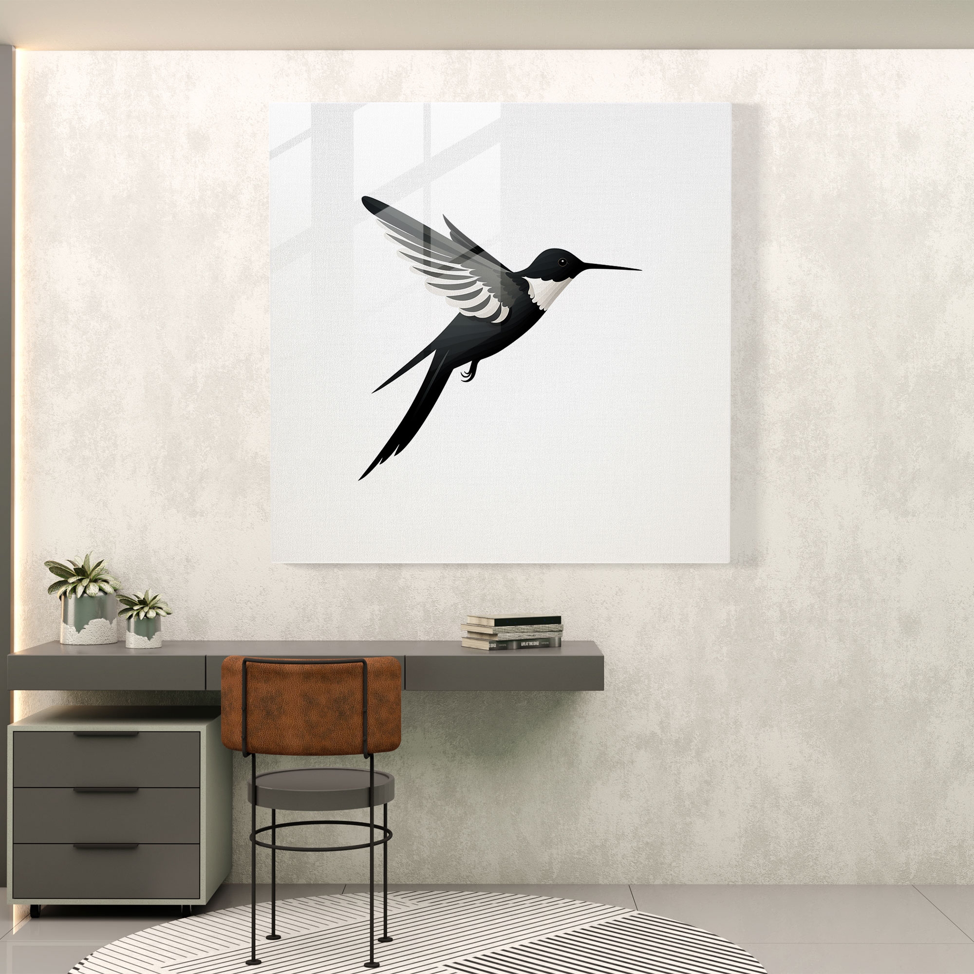 Minimalist Kuşbakışı Cam Tablo - Kuşbakışı Modern Sanat Siluet Cam Duvar Sanatı