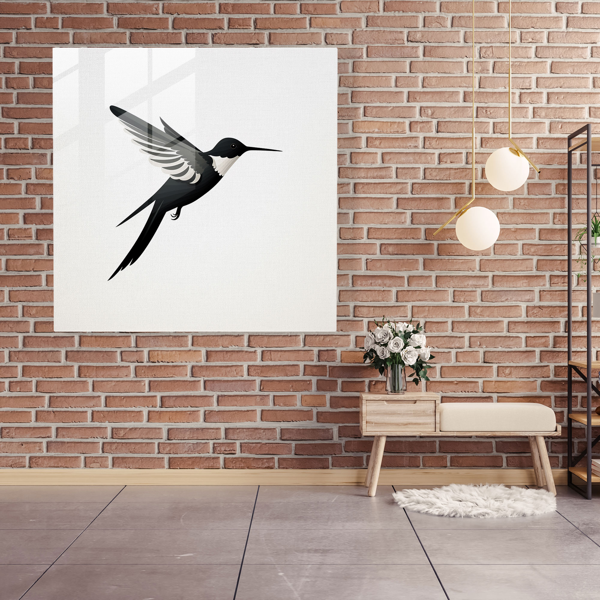 Minimalist Kuşbakışı Cam Tablo - Kuşbakışı Modern Sanat Siluet Cam Duvar Sanatı
