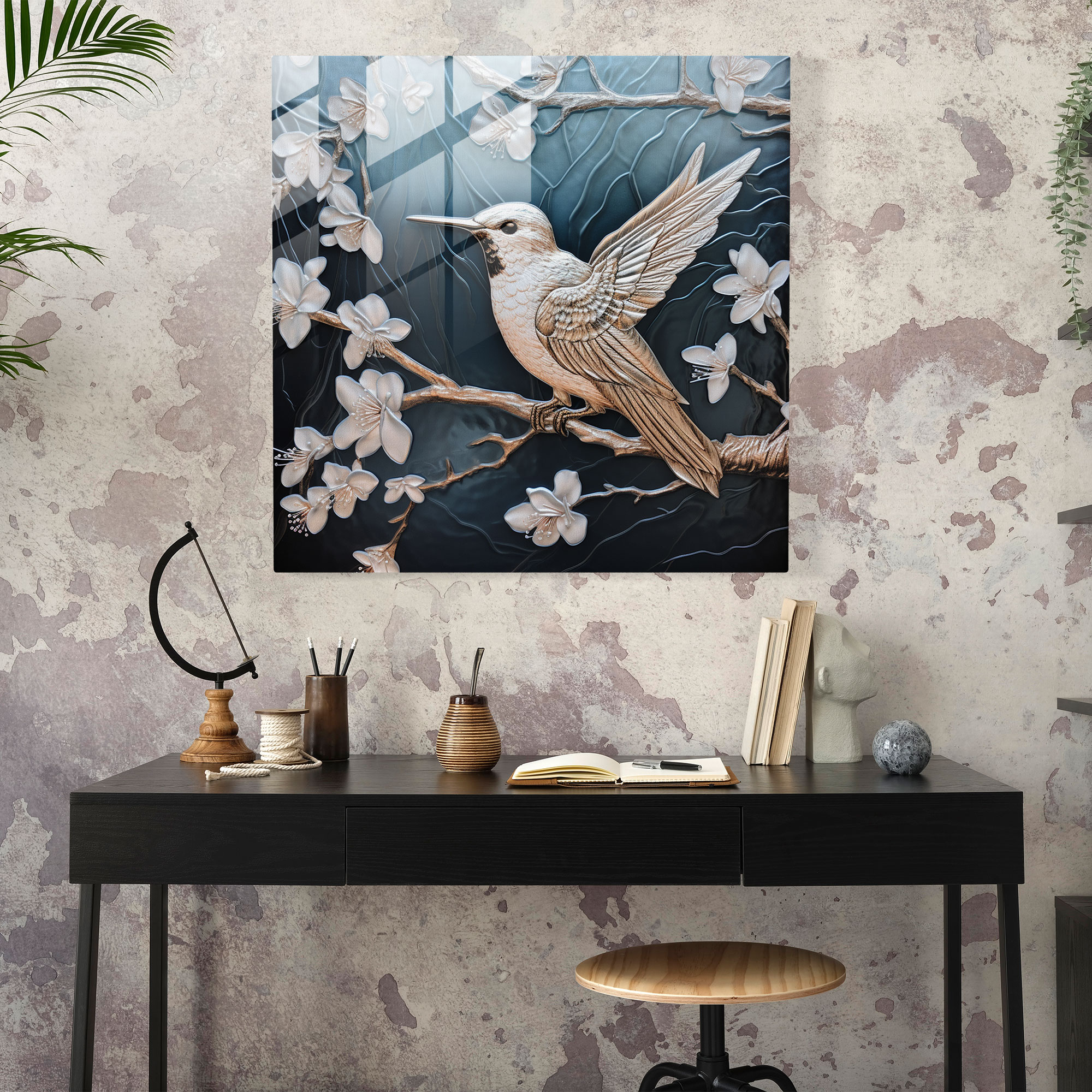 Serene Hummingbird Glass Print - Hummingbird, Etched Glass Artwork, Glass Art, Tranquility
