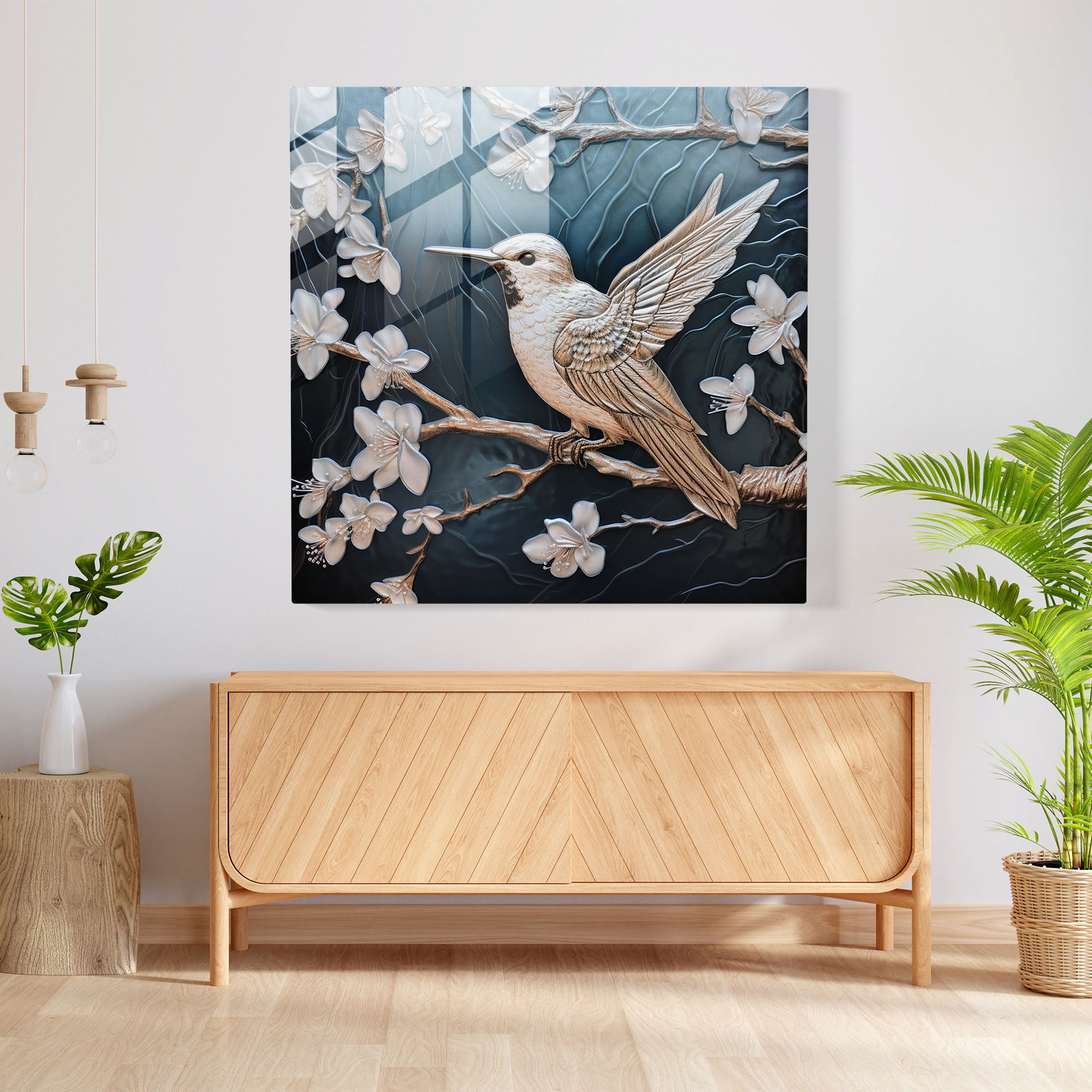 Serene Hummingbird Glass Print - Hummingbird, Etched Glass Artwork, Glass Art, Tranquility
