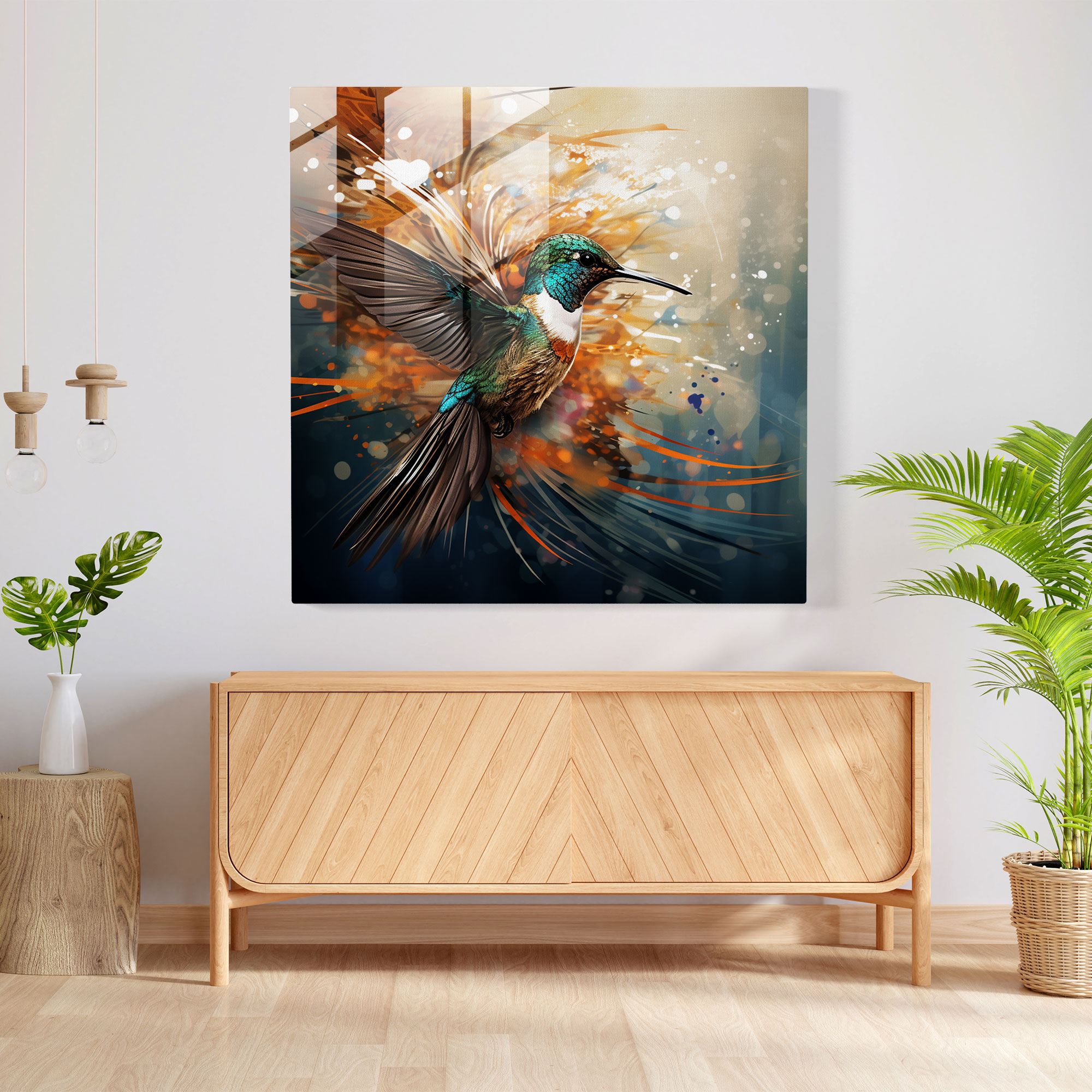 Flight Of Modernity Glass Print - Hummingbird, Nature And Modernity, Hummingbird, Glass Wall Art