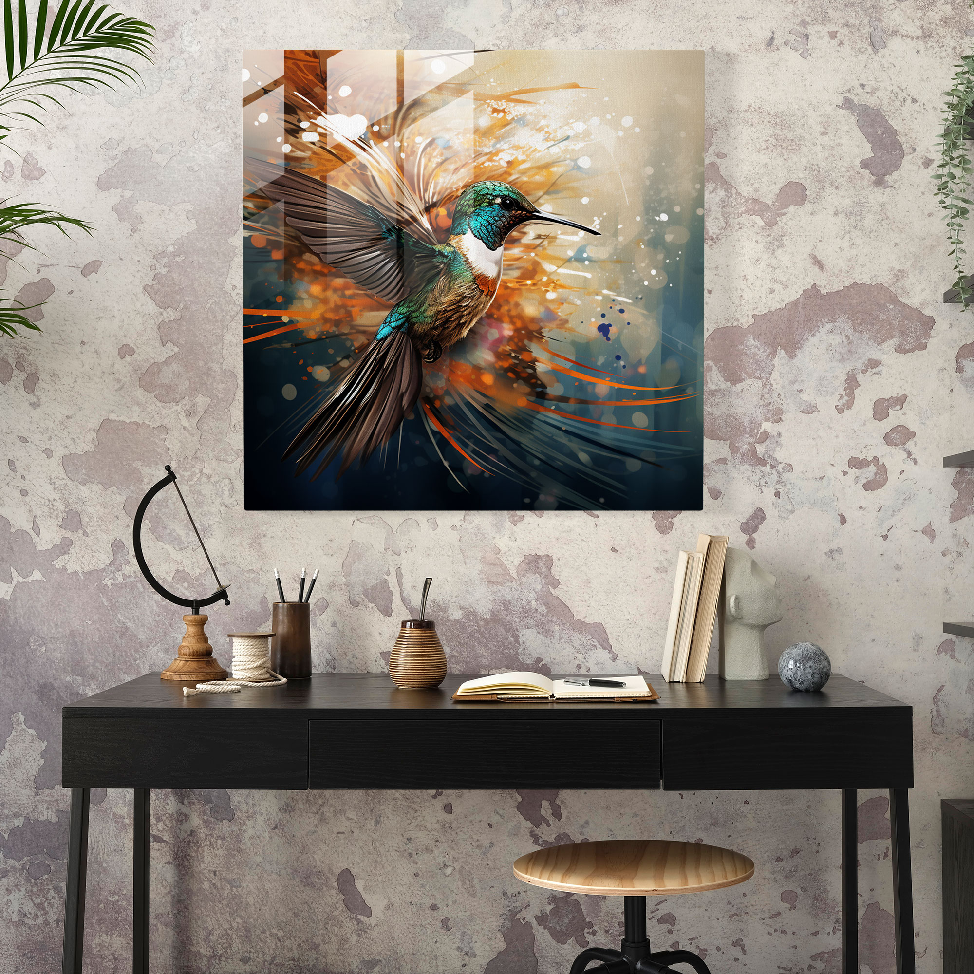 Flight Of Modernity Glass Print - Hummingbird, Nature And Modernity, Hummingbird, Glass Wall Art