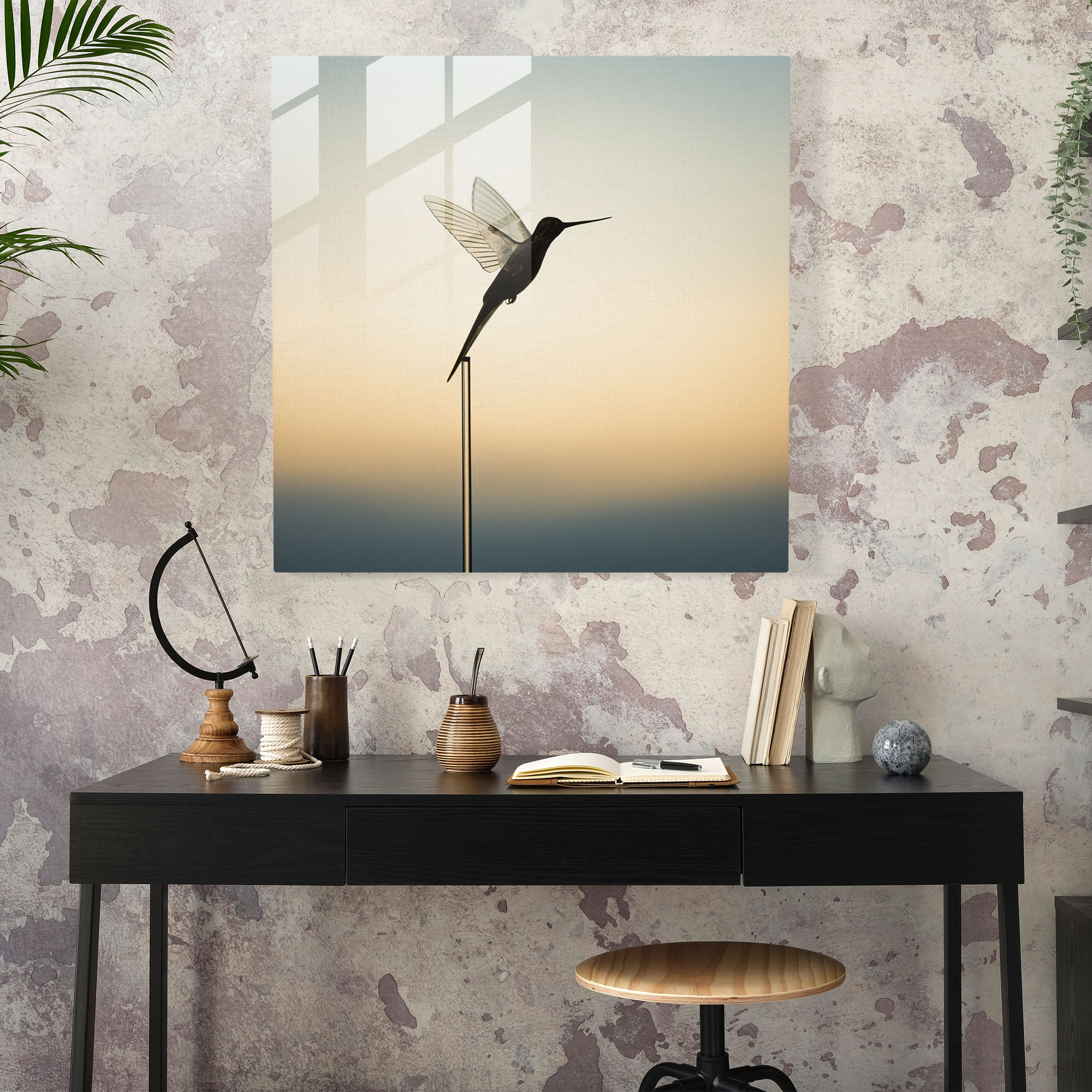 Ethereal Simplicity Glass Print - Hummingbird, Simplicity, Glass Art, Home Decoration