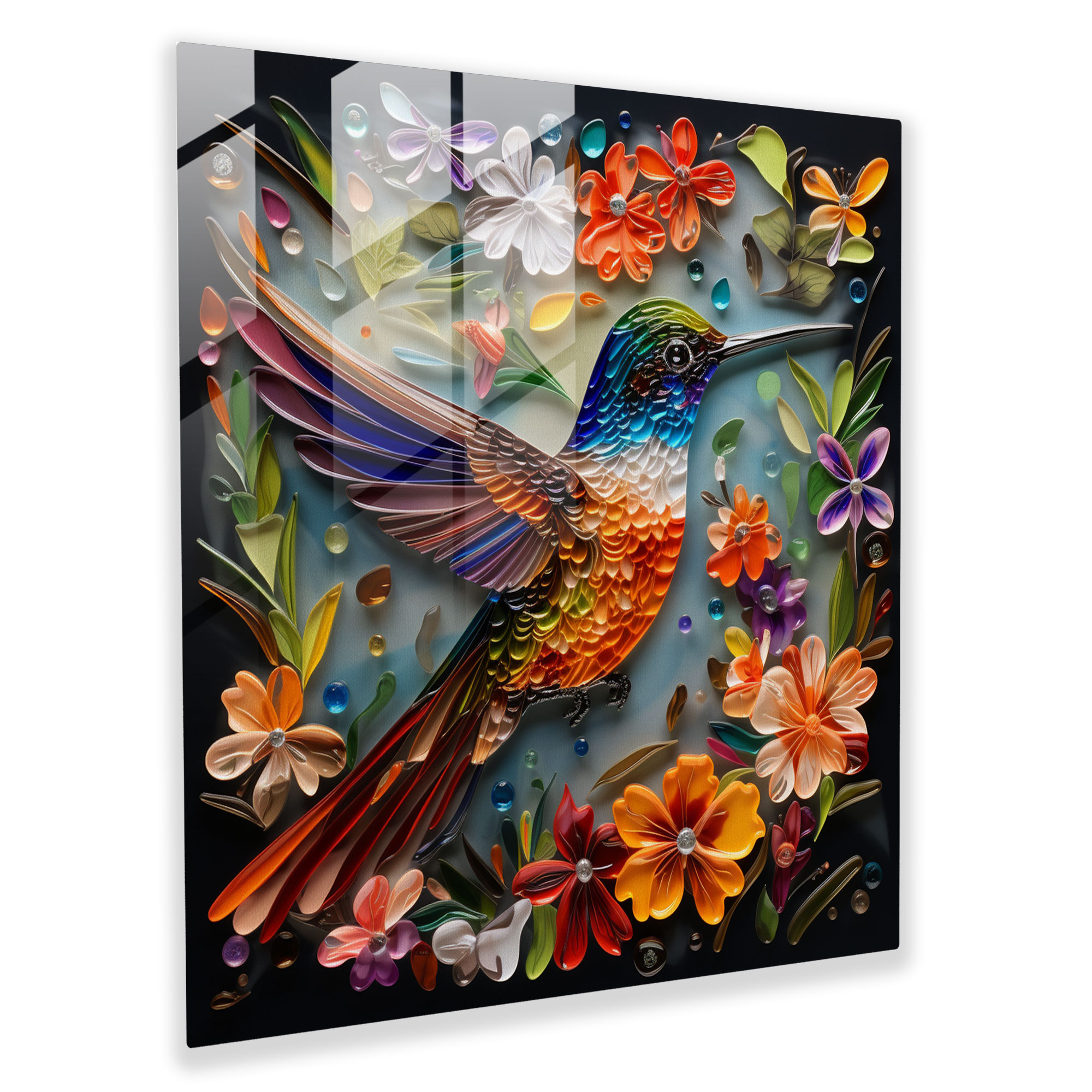 Nature's Symphony Glass Print - Hummingbird, Wall Decoration, Home Decoration, Glass Wall Art