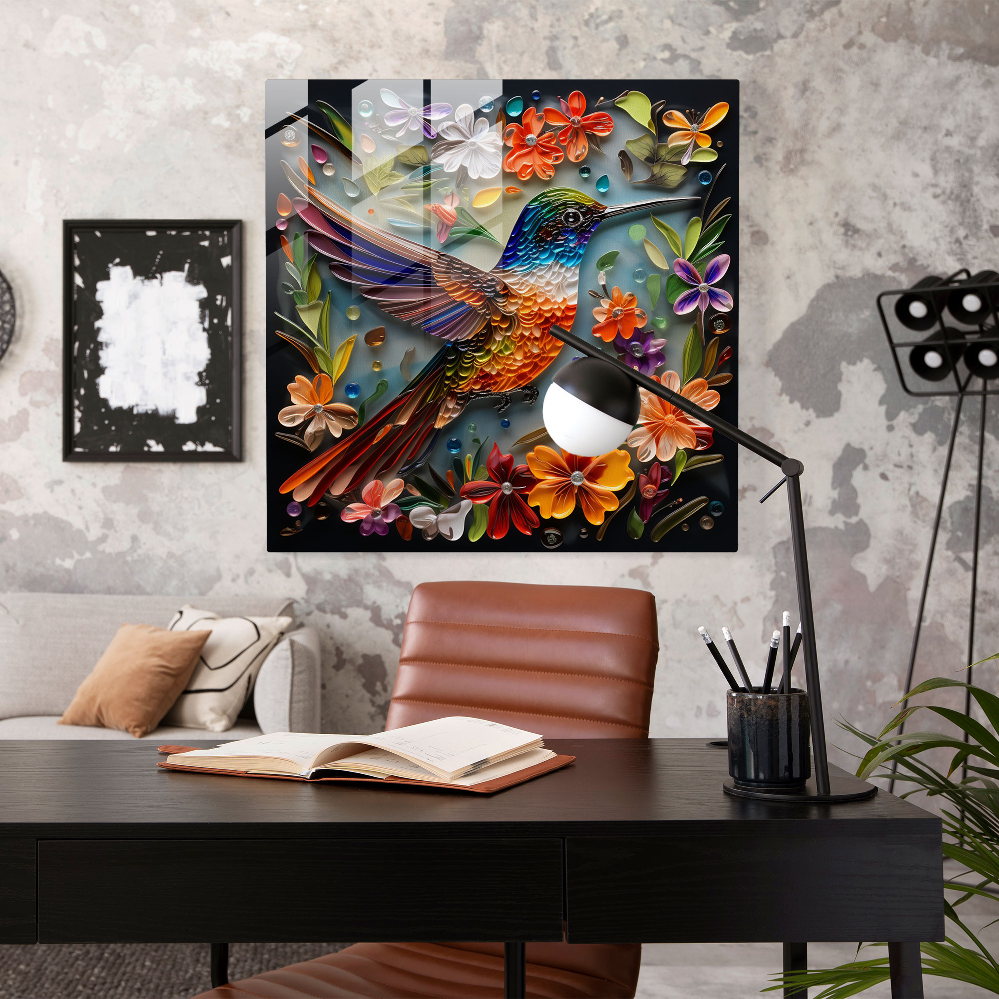 Nature's Symphony Glass Print - Hummingbird, Wall Decoration, Home Decoration, Glass Wall Art