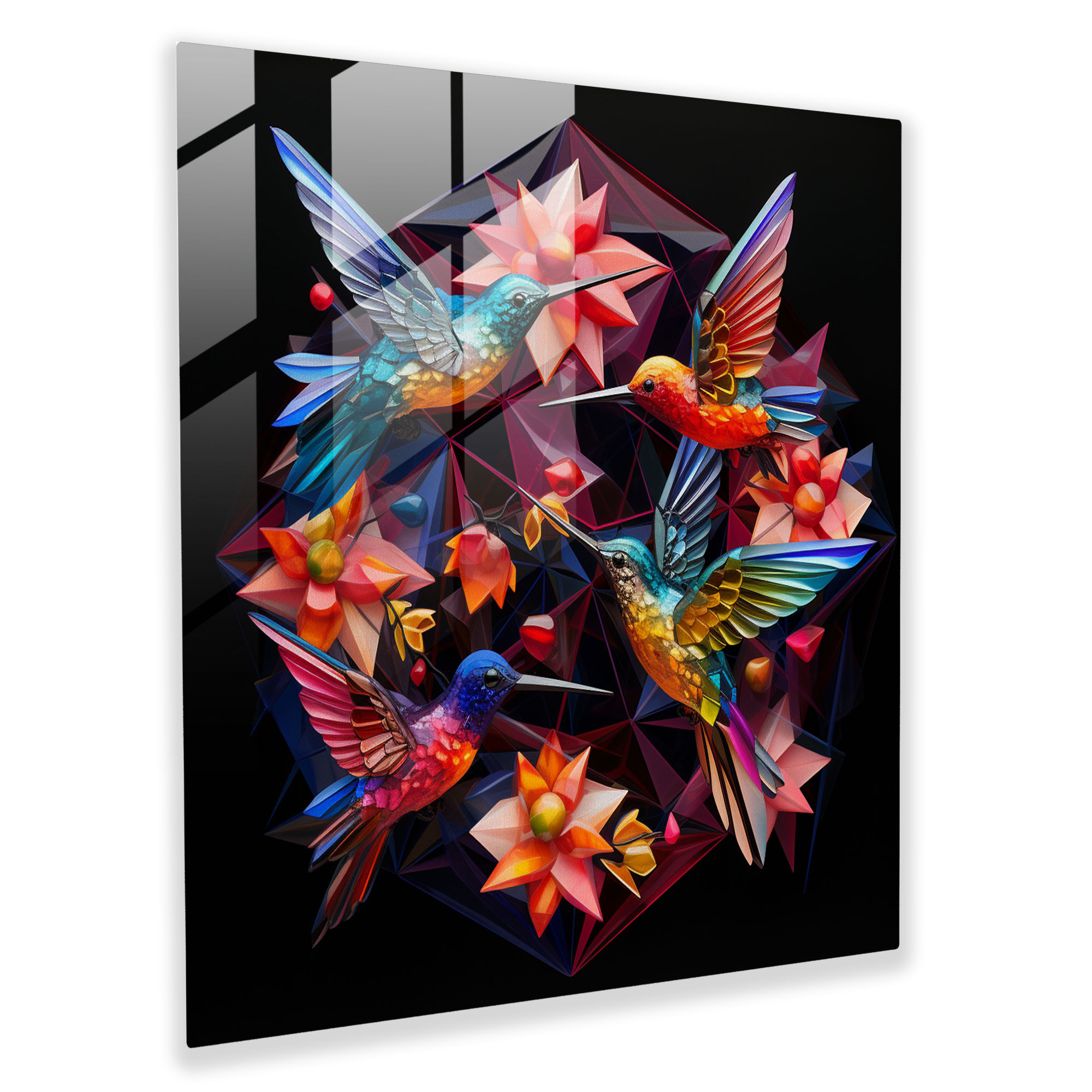 Kaleidoskopik Füzyon Cam Tablo - Kuşçu Modern Sanat Cam Tablo Hassaslık ve Doğal Güzellik