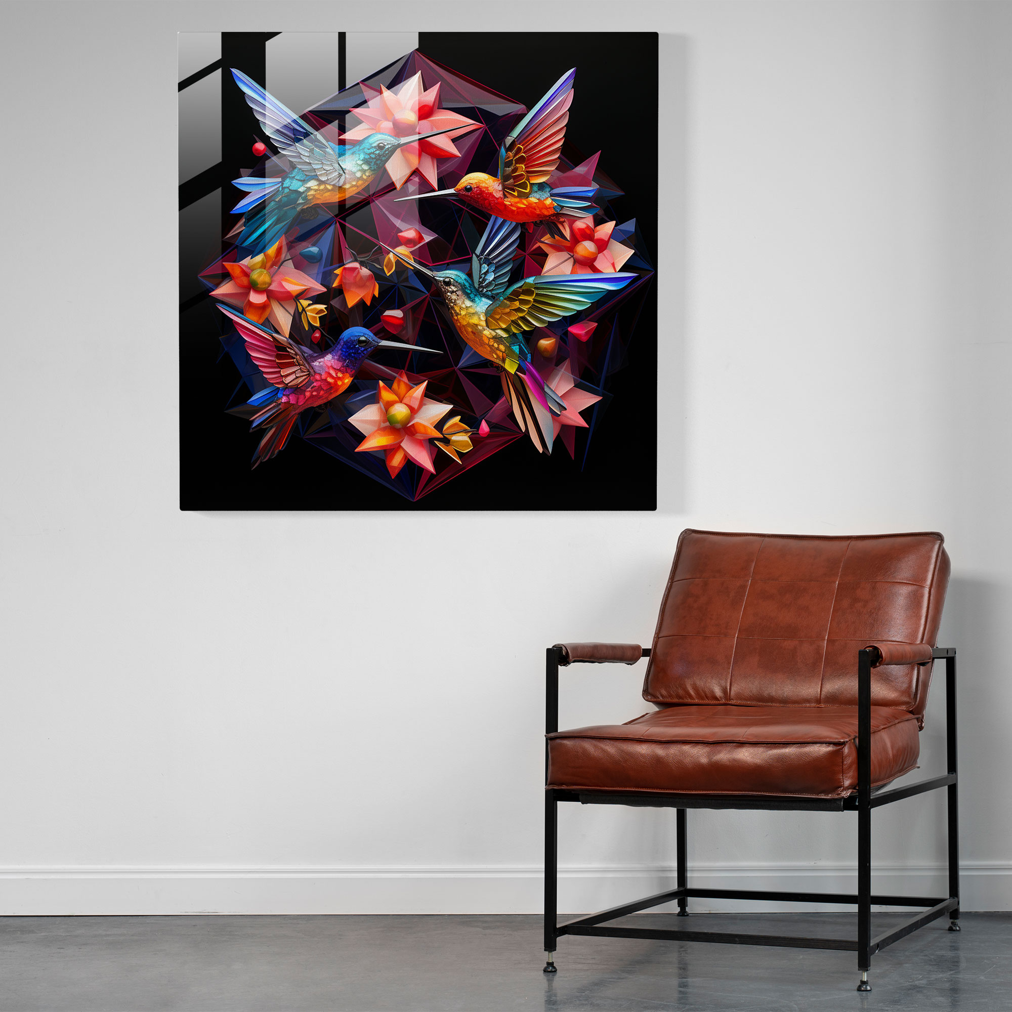 Kaleidoskopik Füzyon Cam Tablo - Kuşçu Modern Sanat Cam Tablo Hassaslık ve Doğal Güzellik