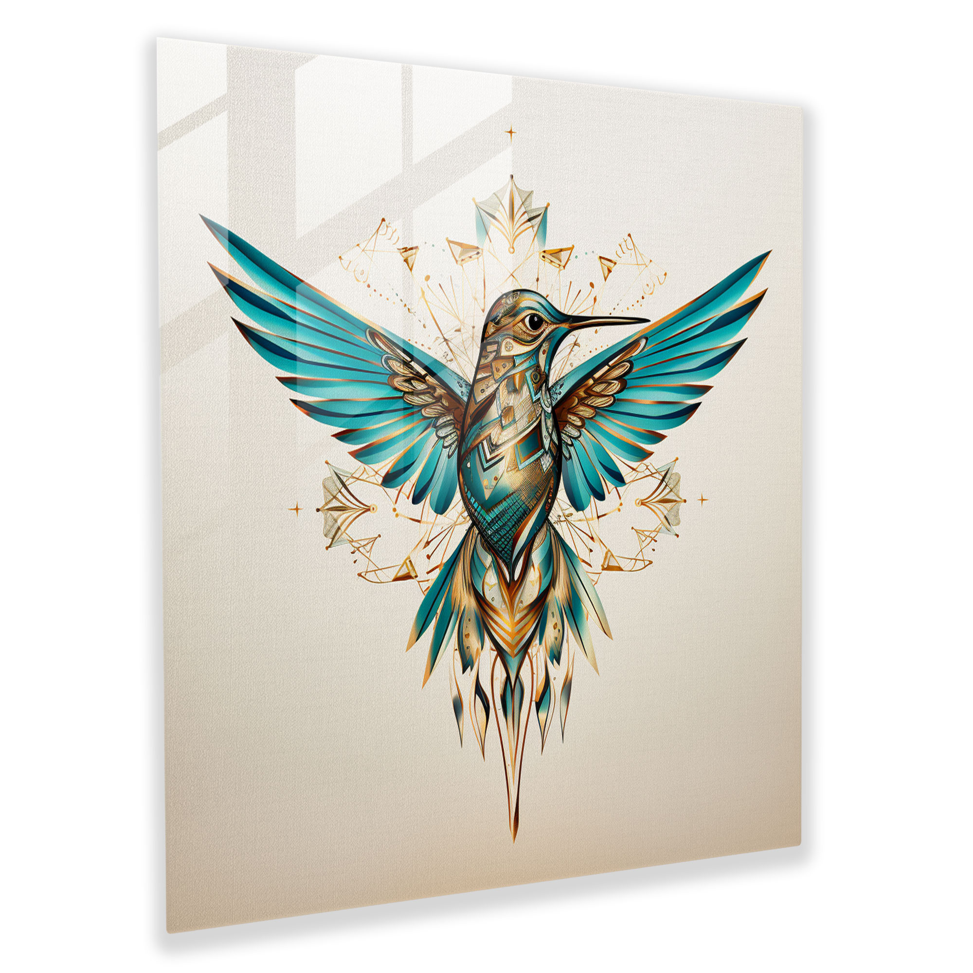 Geometric Hummingbird Glass Print - Hummingbird, Geometric Design, Glass Print, Wall Decoration