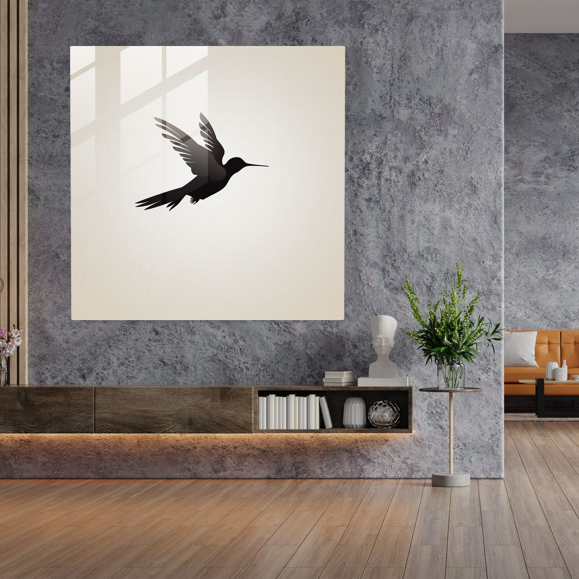 Minimalist Kuş Görselli Cam Tablo - Kuş Cam Duvar Sanatı Duvar Dekorasyonu